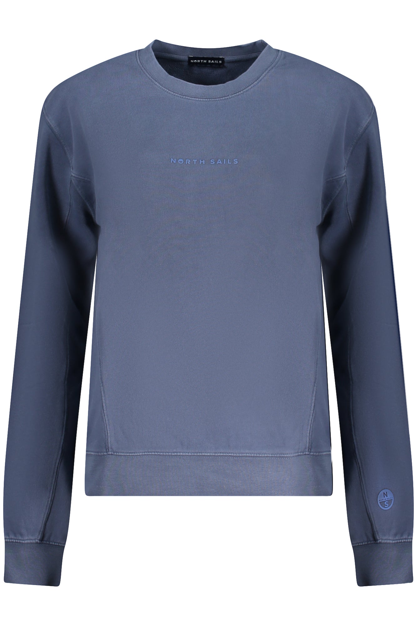 091176000_BL0787 – Blauer Damenpullover: Langarm, Rundhals, erhabener Druck, bequem – Größe: XS, S, M, L, XL – Farbe: Blu