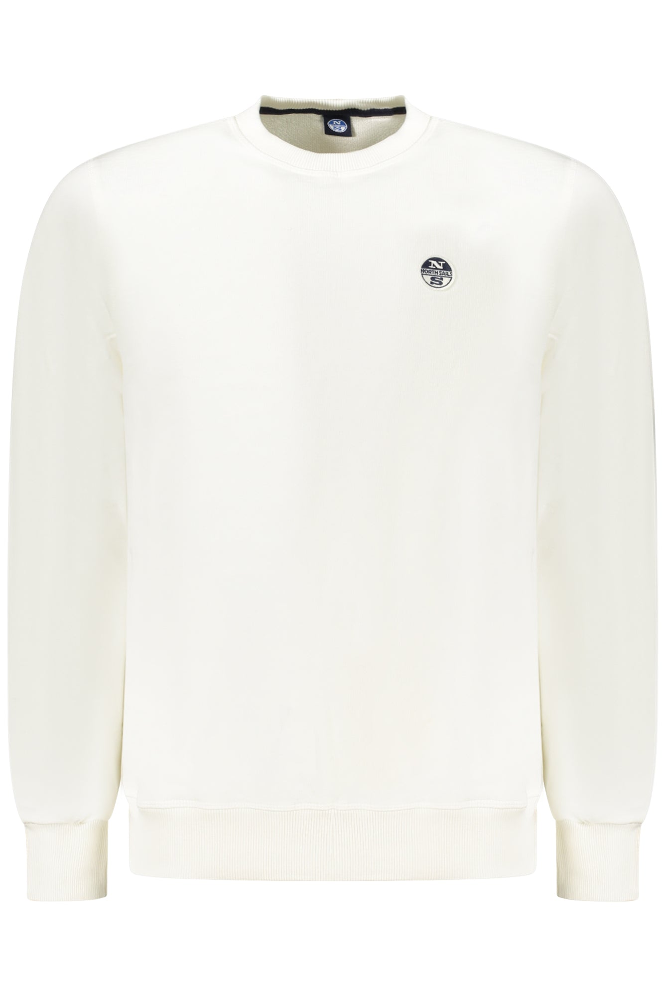 993011000_BI0101 – Herren Sweatshirt Weiß - Langarm, Rundhals, Aufgeraut & Logo Applikation – Größe: S, M, L, XL, 2XL, 3XL – Farbe: Bianco