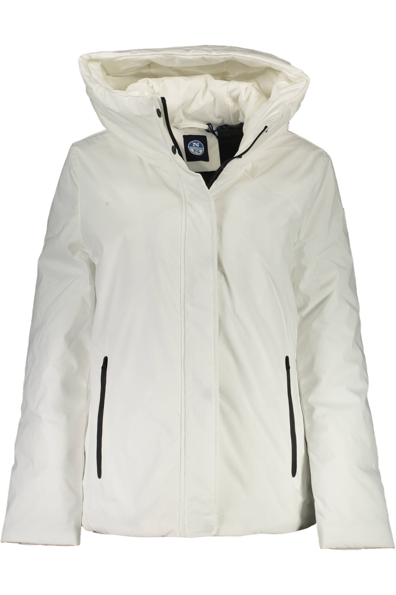901193-000_BIANCO_0105 – Stylische weiße Damenjacke mit Kapuze und Taschen - zeitlos elegant – Größe: XS, S – Farbe: Bianco