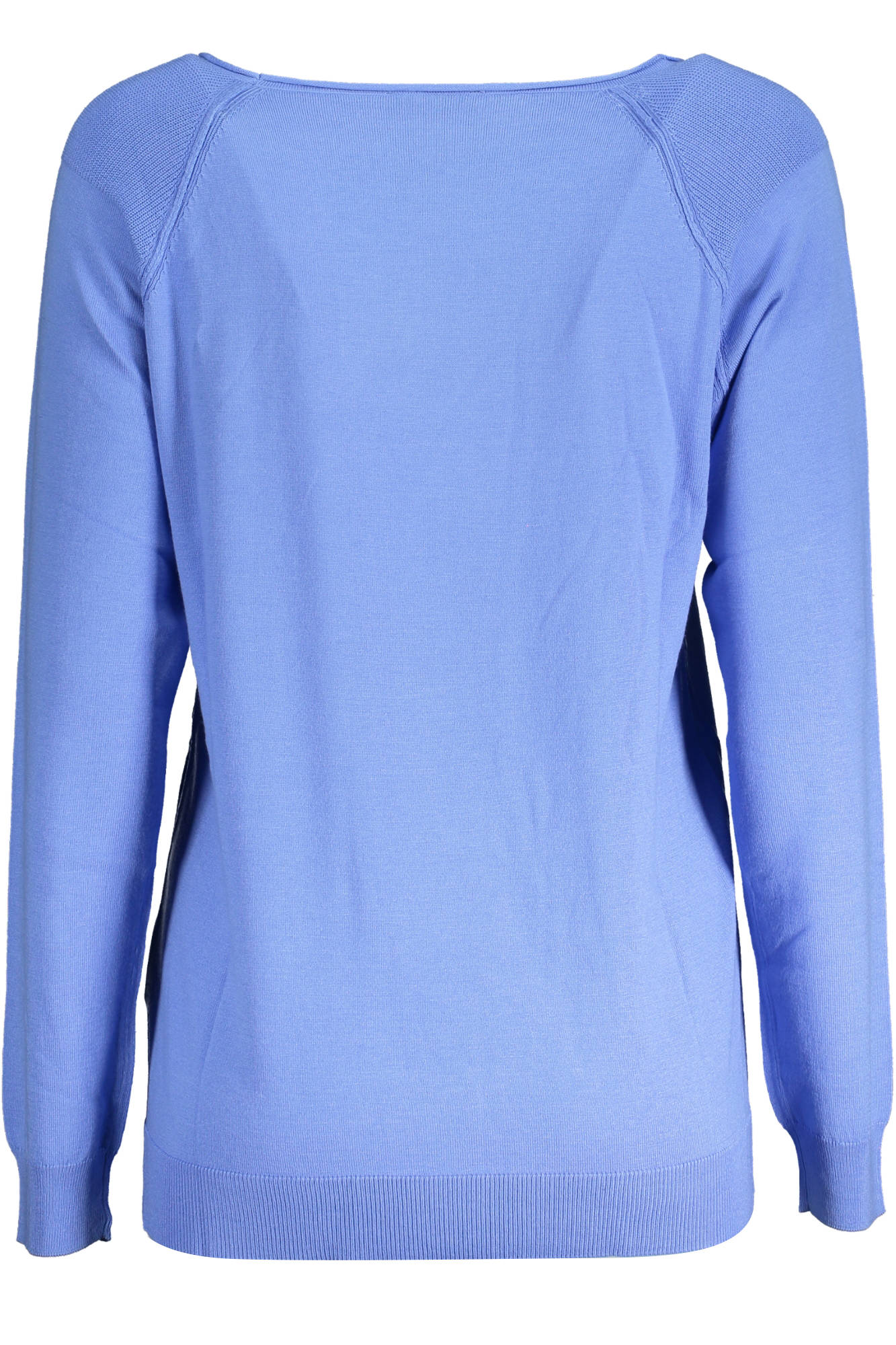 095444-000_AZZURRO_819 – Blauer Damenpullover mit weiterem Ausschnitt aus recycelten Fasern – Größe: XS, S – Farbe: Azzurro