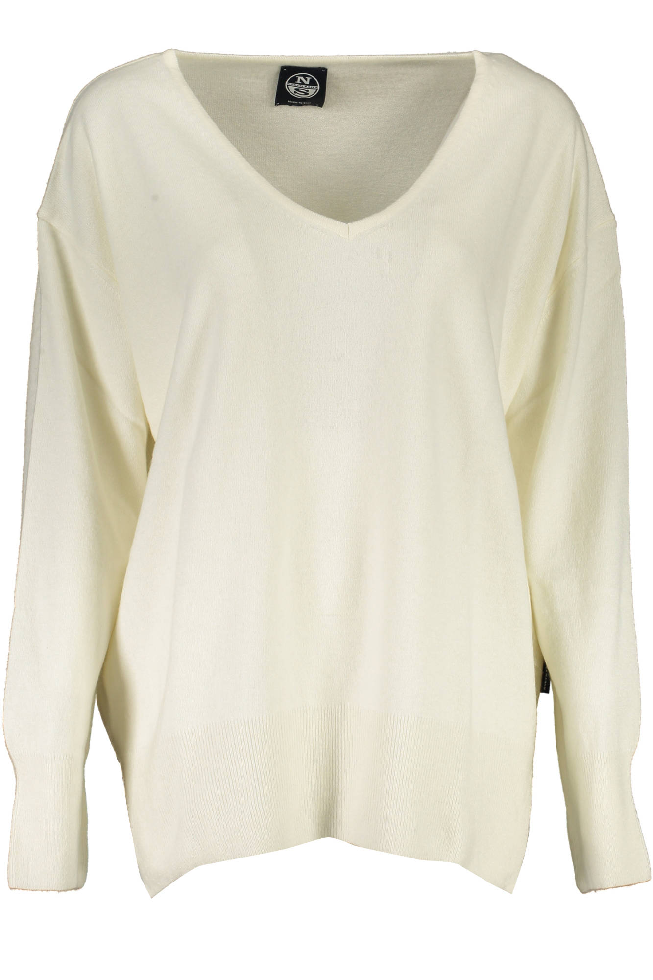 902459-000_BIANCO_0105 – Damenpullover Weiß: Langarm, V-Ausschnitt, Recyceltes Material – Größe: XS, S – Farbe: Bianco