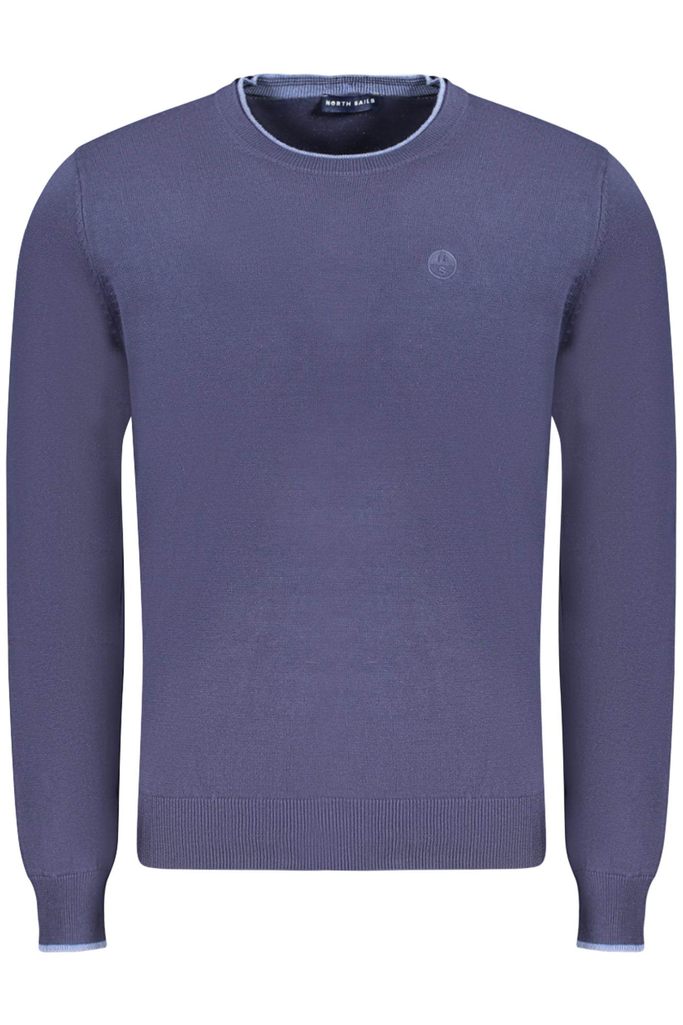 699830000_BL0802 – Herren Pullover Blau - Langarm, Rundhals, Kontrastdetails, Stickerei – Größe: S, M, L, XL, 2XL, 3XL – Farbe: Blu