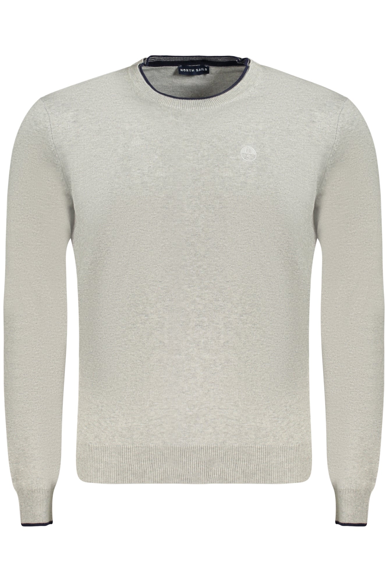 699830000_GR0926 – Grauer Herrenpullover mit Rundhals und Kontrastdetails – Stickerei-Highlight – Größe: S, M, L, XL, 2XL, 3XL – Farbe: Grigio