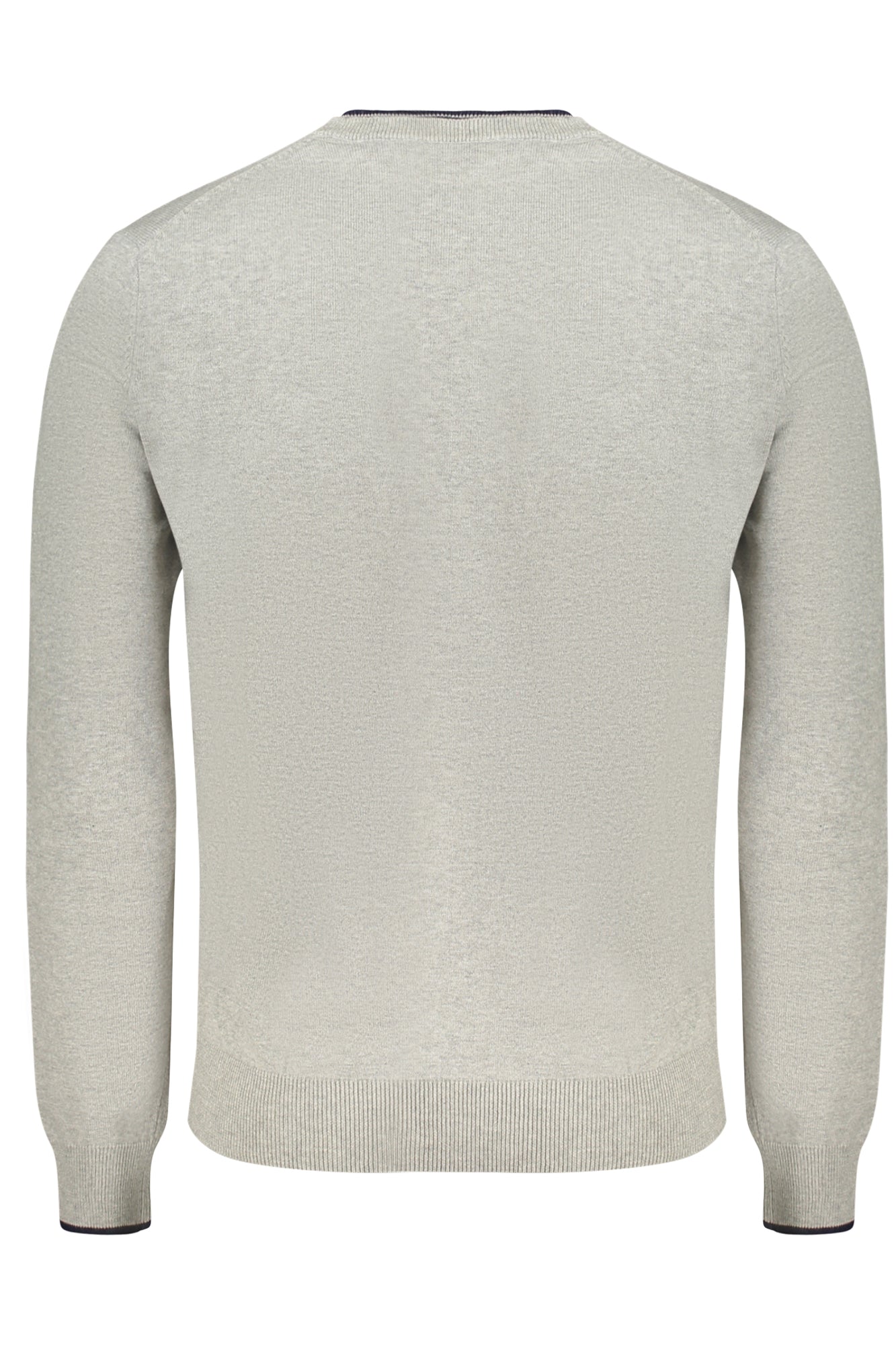 699830000_GR0926 – Grauer Herrenpullover mit Rundhals und Kontrastdetails – Stickerei-Highlight – Größe: S, M, L, XL, 2XL, 3XL – Farbe: Grigio