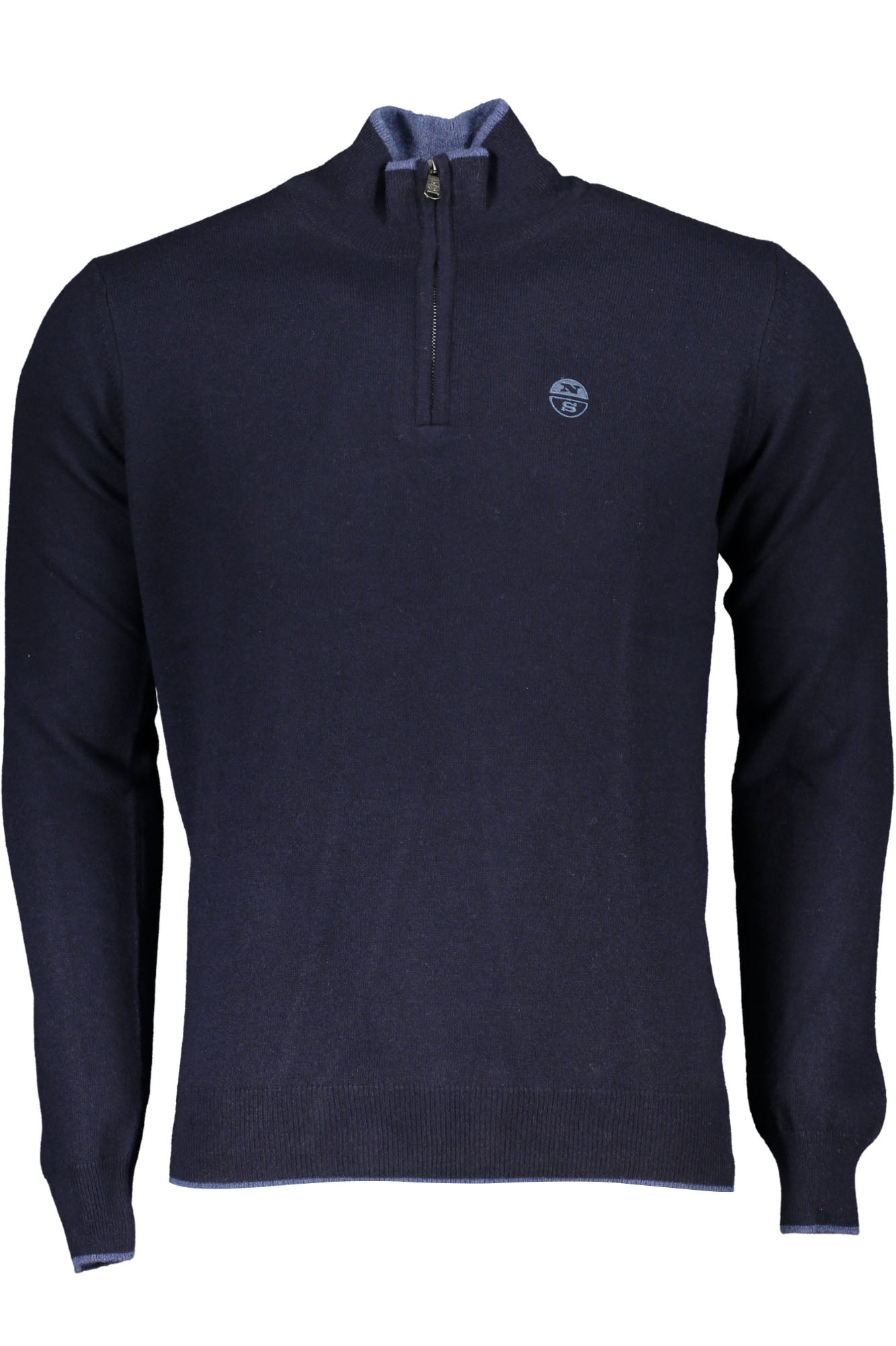 699861000_BL0802 – Herren-Blau-Pullover: Langarm, hoher Kragen, halber Reißverschluss – Größe: S, M, L, XL, 2XL, 3XL – Farbe: Blu