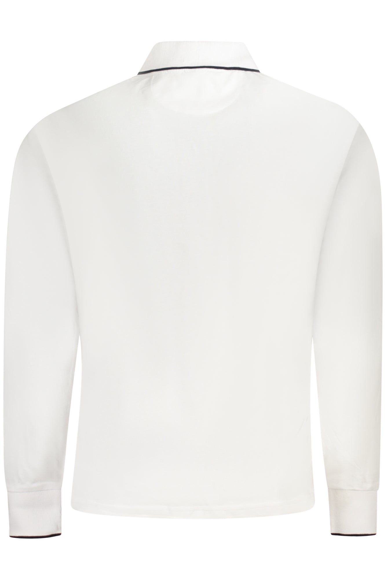 692454000_BI0101 – Weißes Herren Langarm-Poloshirt - Kontrastdetails & Applikationen – Größe: S, M, L, XL, 2XL, 3XL – Farbe: Bianco