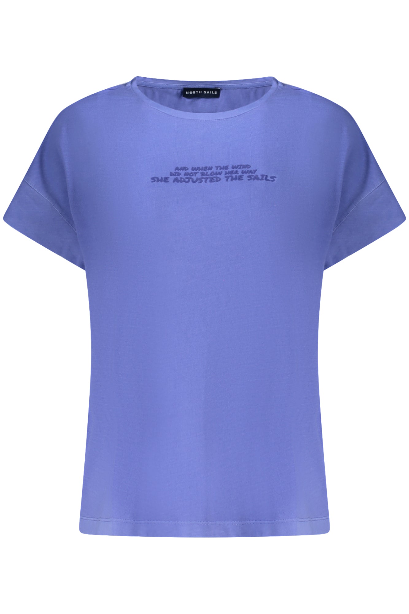 093515000_BL0845 – Damen Kurzarm T-Shirt Blau mit Reliefdruck und großzügigem Ausschnitt – Größe: XS, S, M, L, XL – Farbe: Blu