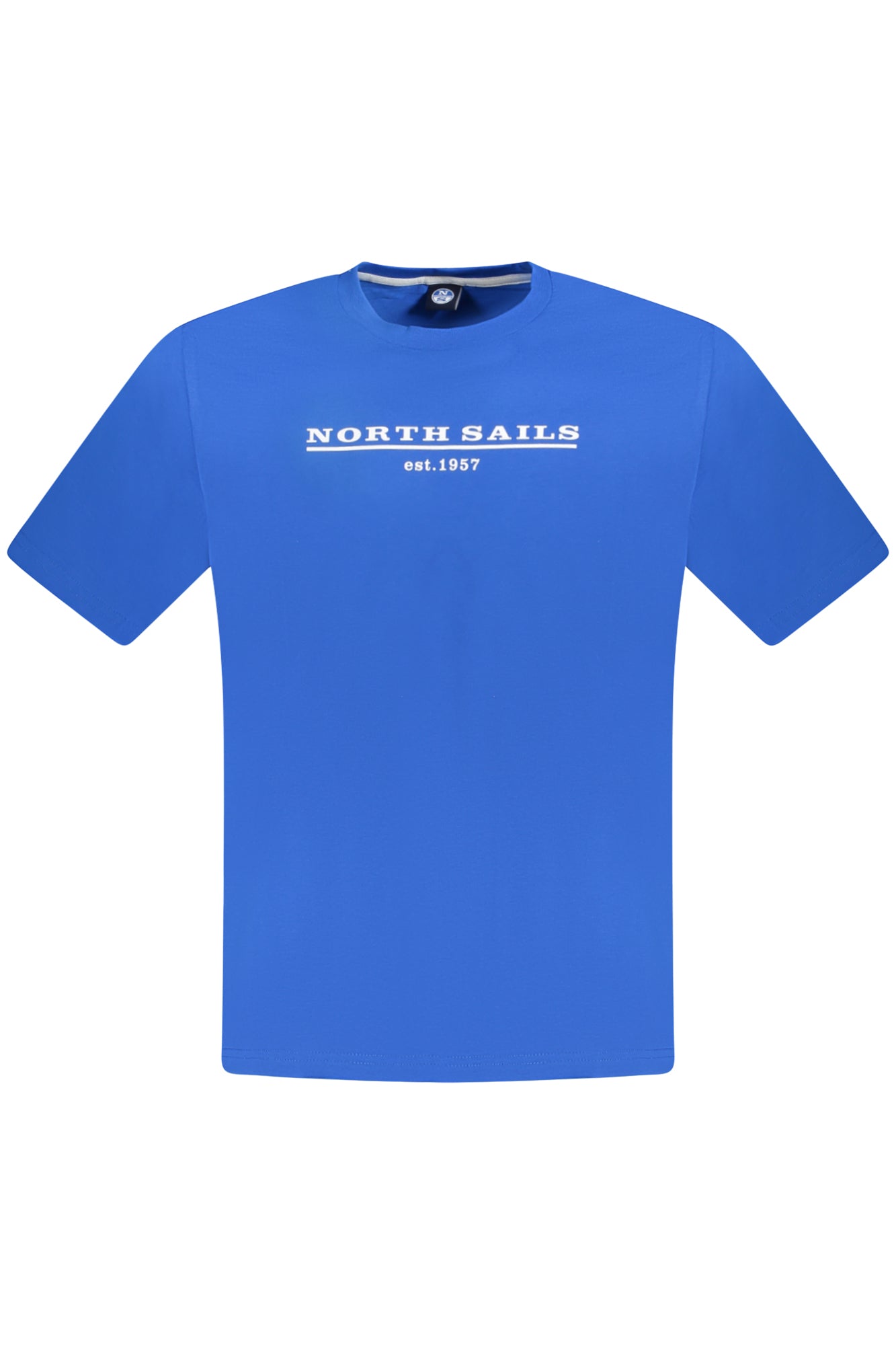996022000_BL0760 – Herren Kurzarm-T-Shirt Blau mit Rundhals und Aufdruck-Details – Größe: S, M, L, XL, 2XL, 3XL – Farbe: Blu