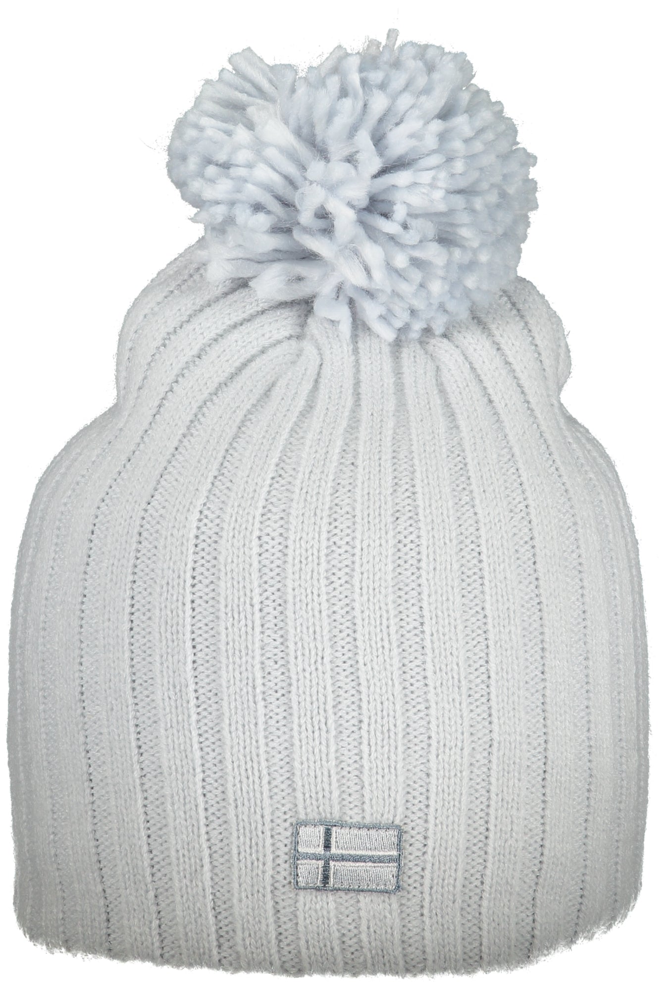 850108_AZICEBER – Blaue Damenmütze mit Bommel und Applikation – Skandinavischer Stil – Größe: UNI – Farbe: Azzurro