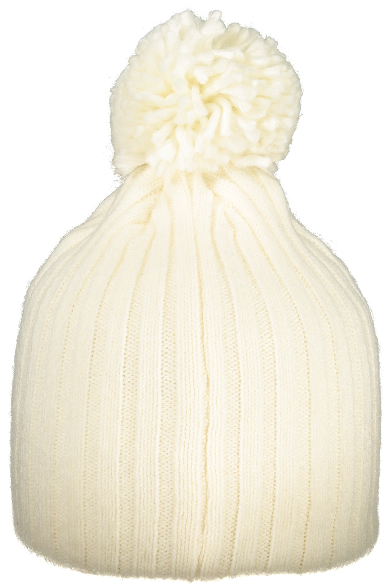 850108_BIOFFWHI – Damen Wintermütze weiß mit Bommel & Applikation - Stilvolles Design – Größe: UNI – Farbe: Bianco