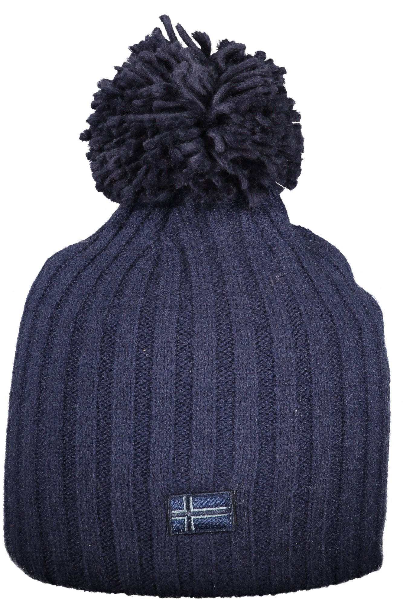 850108_BLNAVY – Blaue Damenmütze aus Norwegen 1963 mit Bommel und Applikation – Größe: UNI – Farbe: Blu