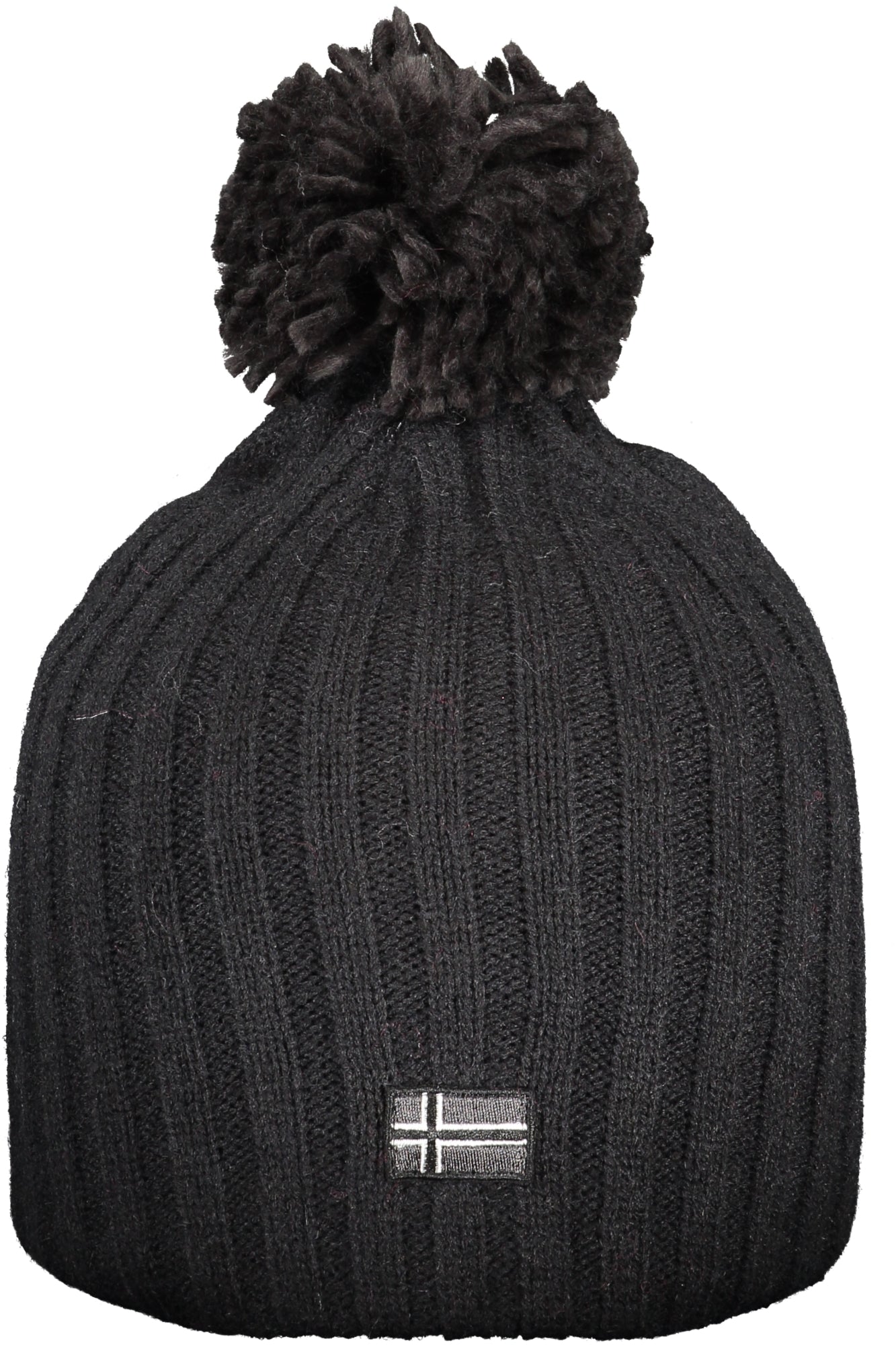 850108_NEBLACK – Stylische schwarze Damenmütze mit Bommel und Norwegen-Logo – Größe: UNI – Farbe: Nero