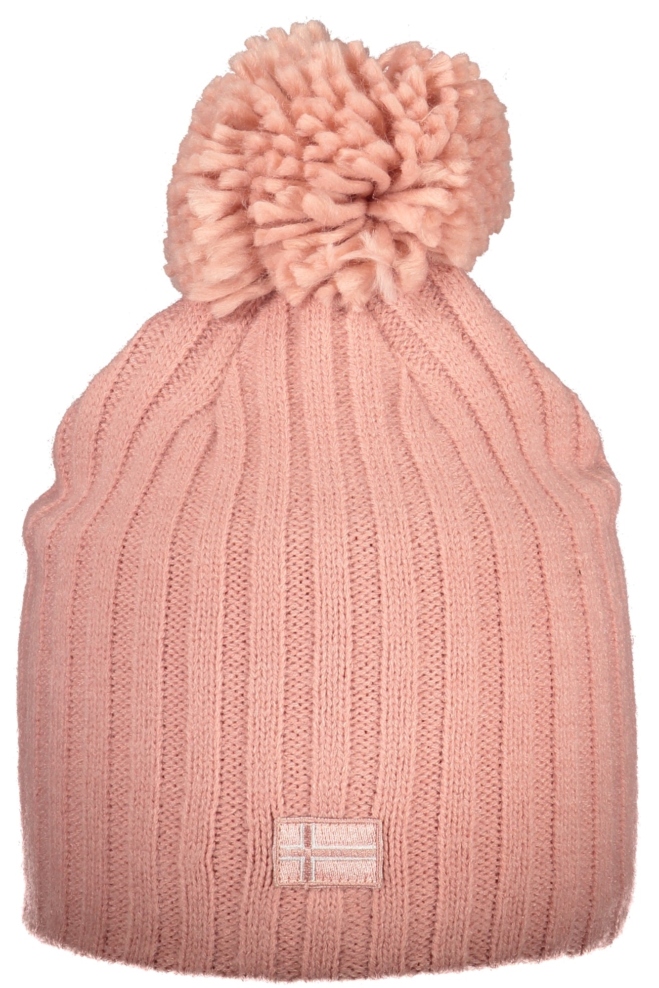 850108_RSROSANT – Rosa Damenmütze mit Bommel und Applikation – Trendiger Winterstyle – Größe: UNI – Farbe: Rosa