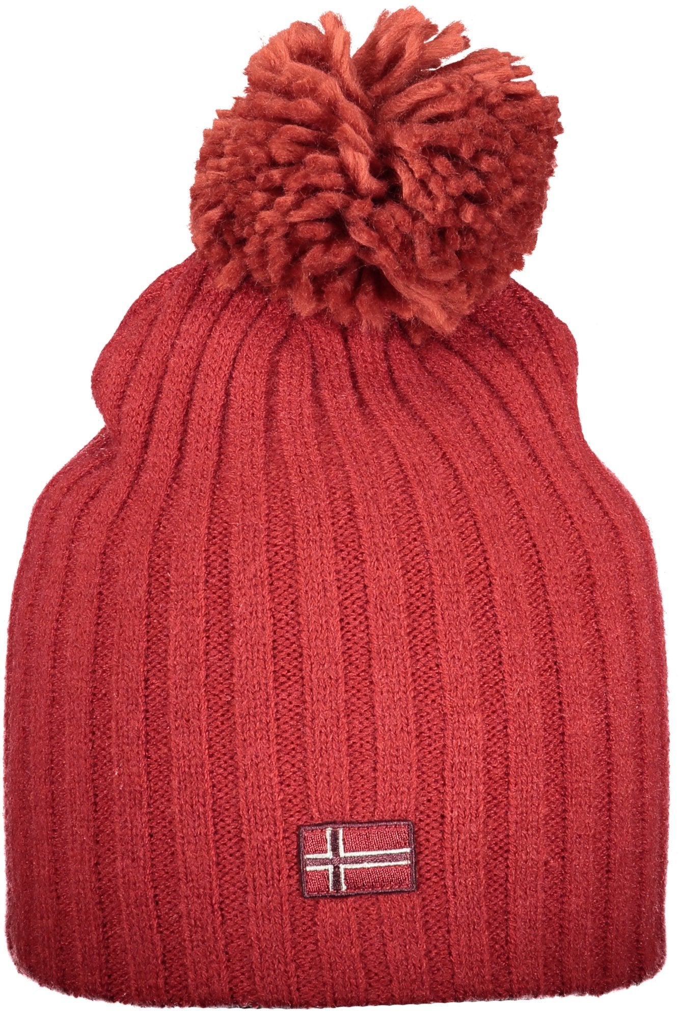 850108_RORED – Stylische Damenmütze 1963: Rot mit Bommel und Applikation – Größe: UNI – Farbe: Rosso