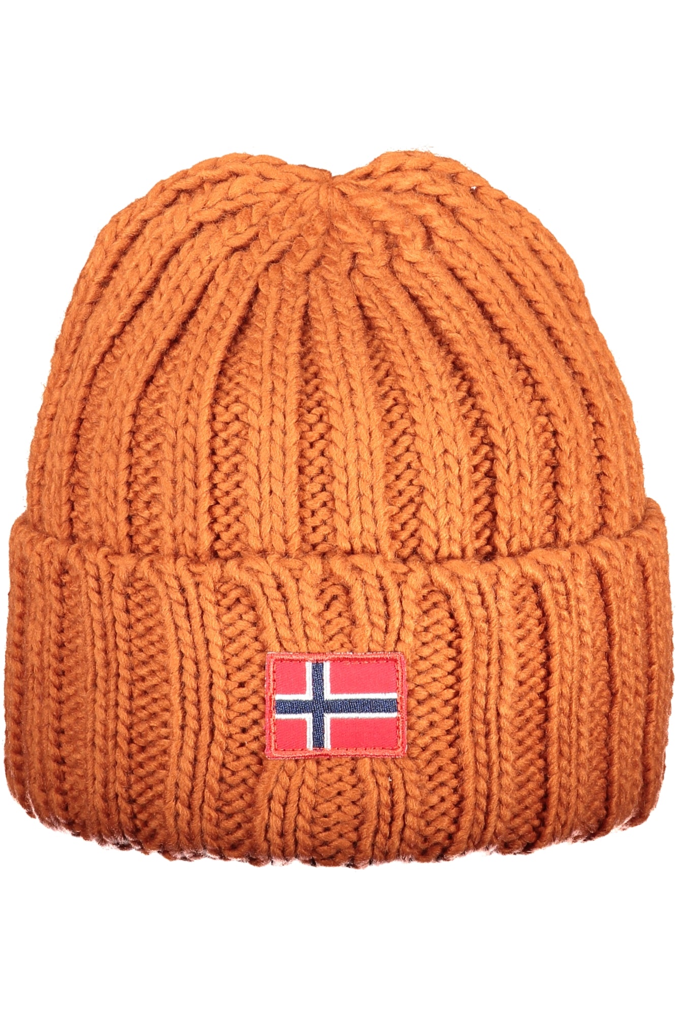 850103_ARRUSTY – Orangene Herrenmütze mit Norwegen-Logo-Applikation – Trend 2023 – Größe: UNI – Farbe: Arancione