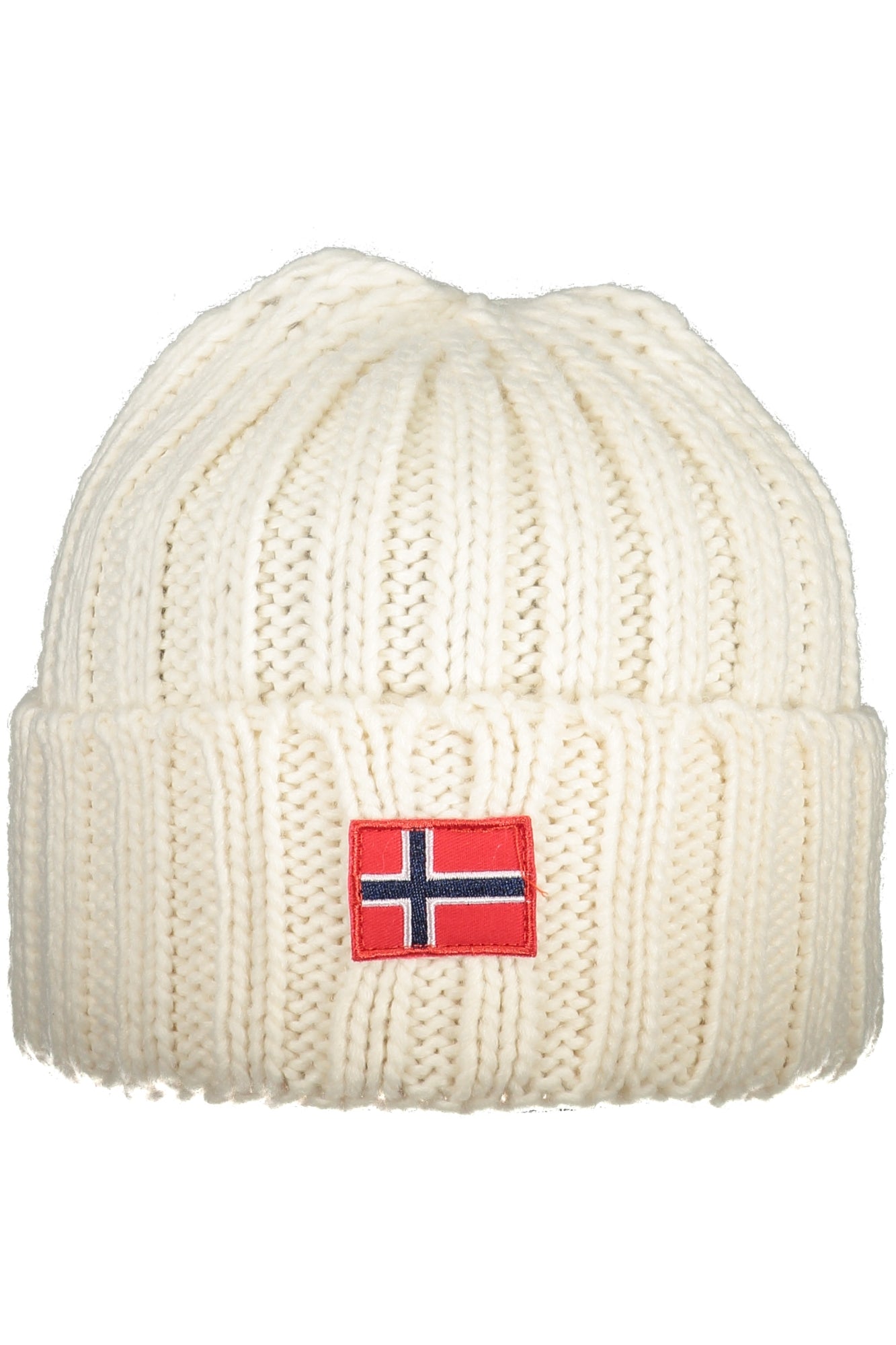 850103_BICREAM – Weiße Herrenkappe mit stilvoller Applikation - Norwegen inspiriert – Größe: UNI – Farbe: Bianco