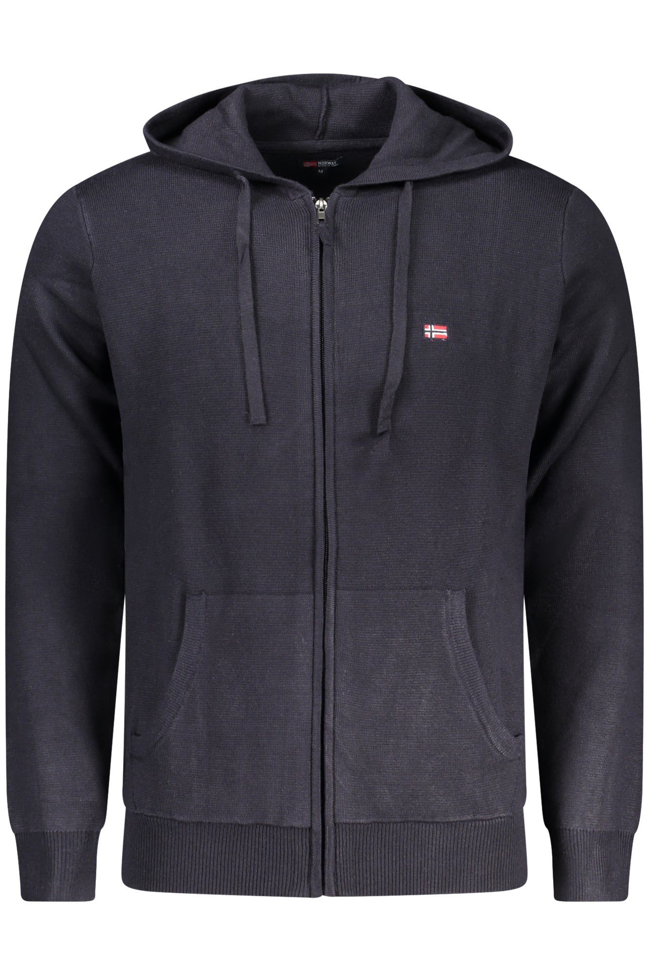 XXX843105_BLNAVY – Blaue Herren-Strickjacke mit Kapuze & Stickerei – Norwegen 1963 Stil – Größe: S, M, L, XL, 2XL, 3XL – Farbe: Blu