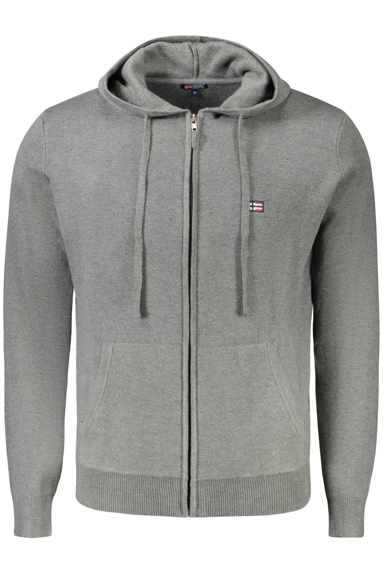 843105_GRFUMO – Graue Herren Strickjacke mit Kapuze und Stickerei - Reißverschluss – Größe: M, L, XL, 2XL, 3XL – Farbe: Grigio