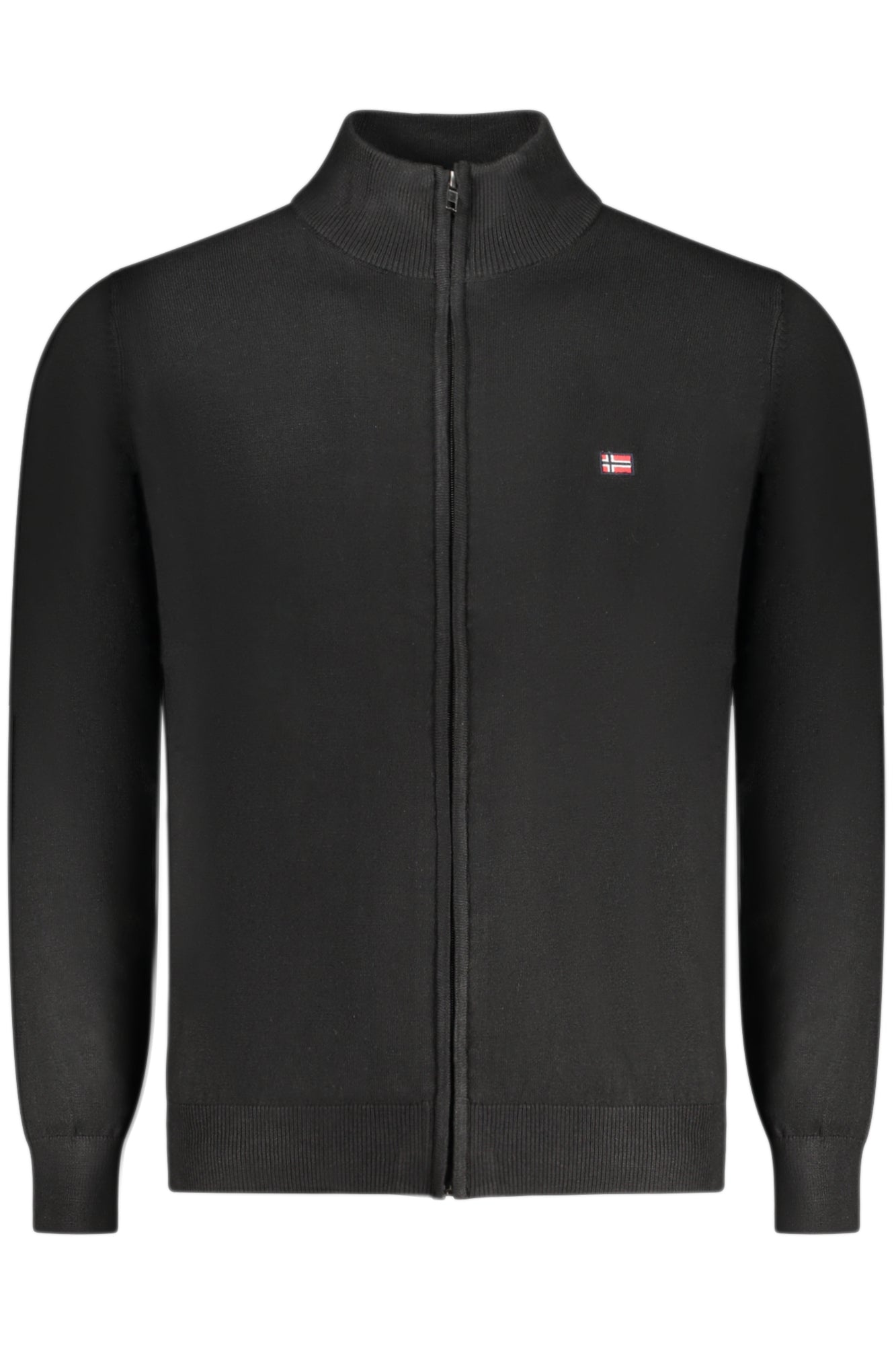 XXX843104_NEBLACK – Eleganter Herren-Cardigan: Schwarze Strickjacke mit Reißverschluss & Stickerei – Größe: S, M, L, XL, 2XL, 3XL – Farbe: Nero