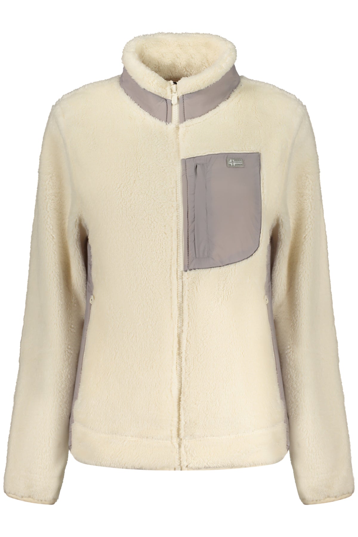859902_BIOFFWHI – Damen Fleece Zip-Up Sweatshirt mit Taschen & Kontrastdetails - Weiß – Größe: S, M, L, XL, 2XL – Farbe: Bianco