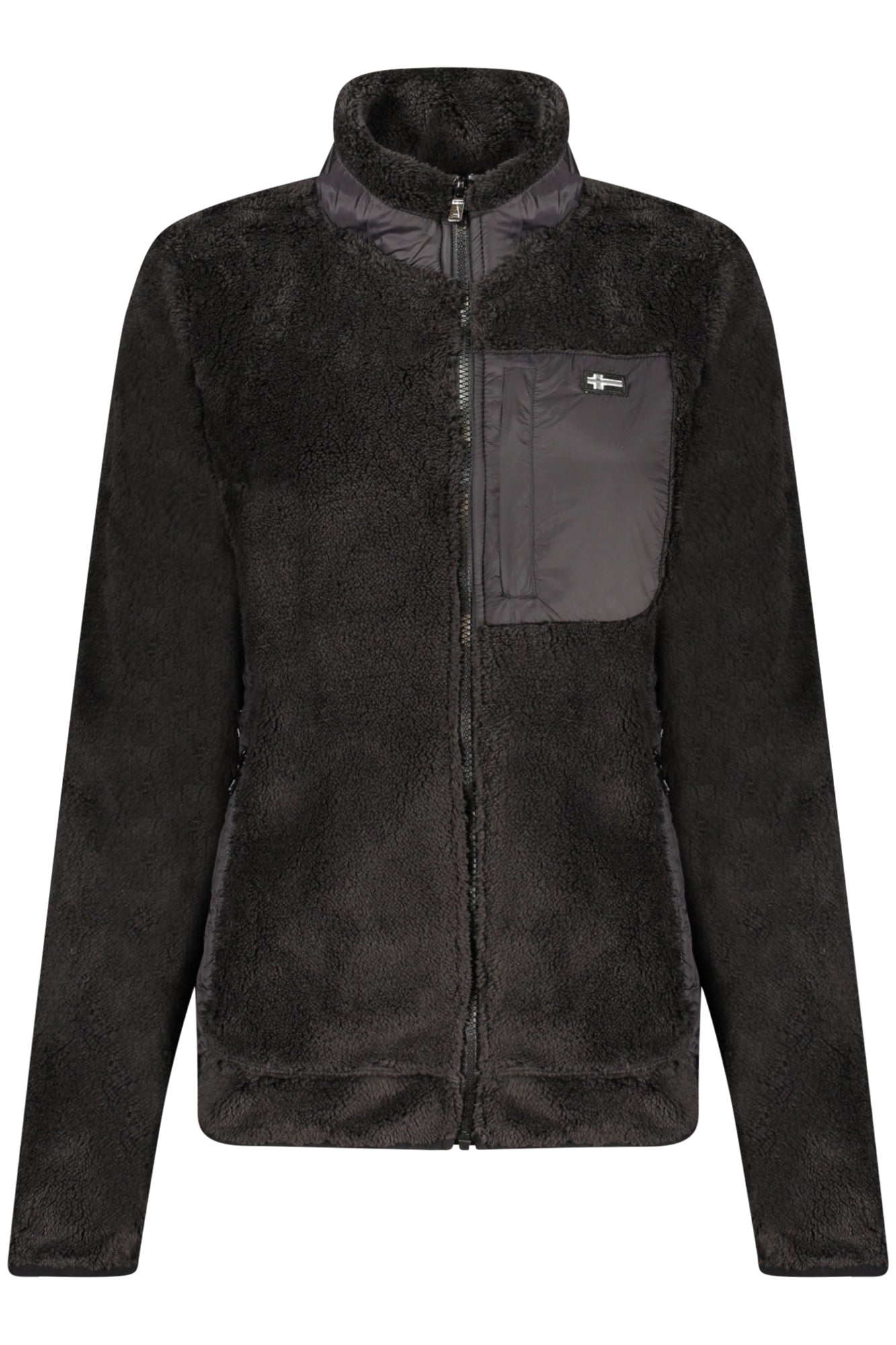 859902_NEBLACK – Damen-Sweatshirt Schwarz: Plüsch, Taschen & Kontrastdetails – Größe: S, M, L, XL, 2XL – Farbe: Nero