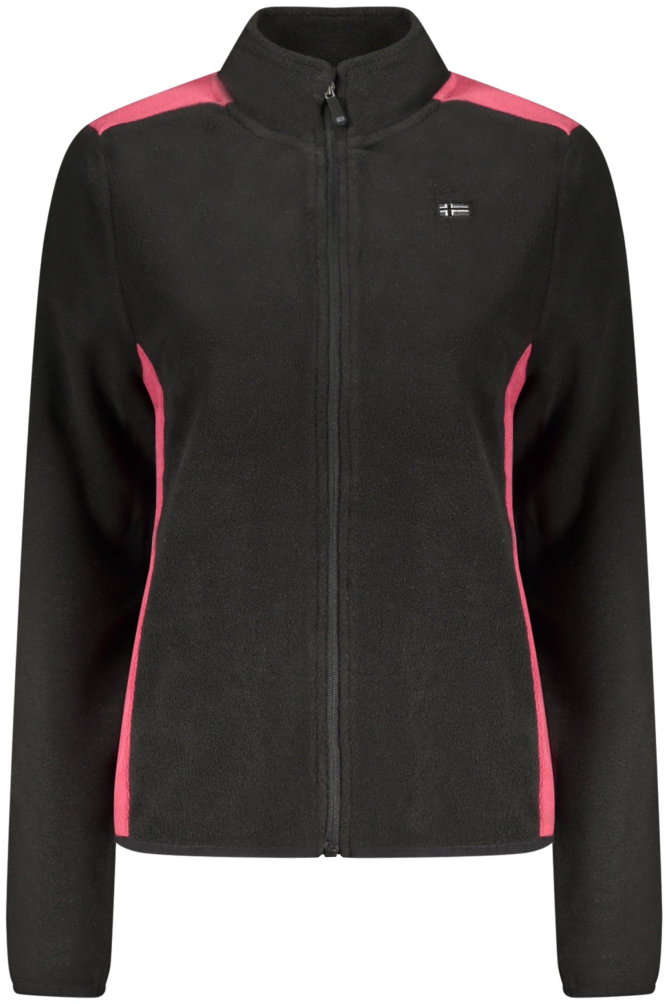 849910_NEBLACK – Damen Vliespullover Schwarz mit Kontrast & Reißverschluss - Elegant & Warm – Größe: S, M, L, XL, 2XL – Farbe: Nero