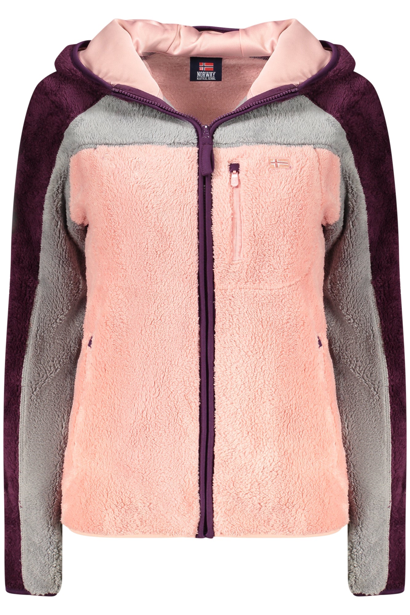 849904_RSROSANTI – Damen Kapuzenpullover gefüttert mit Kontrastdetails und Stickerei – Größe: S, M, L, XL, 2XL – Farbe: Rosa