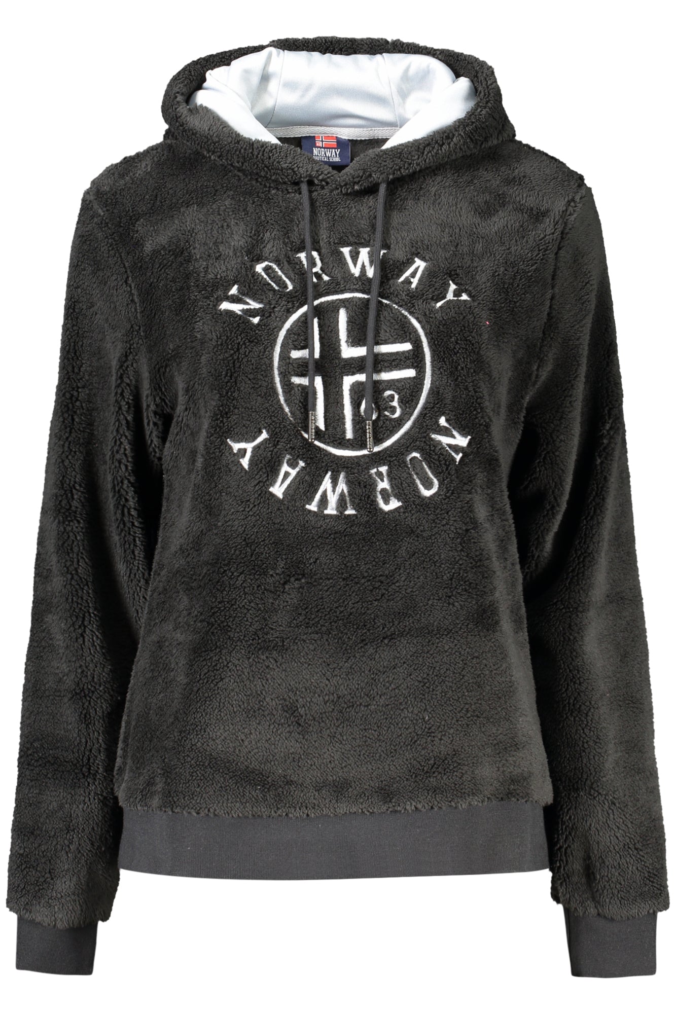 849918_NEBLACK – Schwarzes Damen Sweatshirt aus Teddystoff mit Stickerei - Norwegen 1963 – Größe: M, L, XL, S – Farbe: Nero