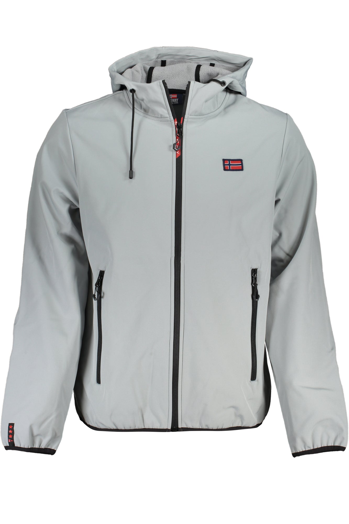 119141_GRSILVER – Graue Herren-Sportjacke mit Kapuze und Applikationen in Norwegen-Stil – Größe: XL – Farbe: Grigio