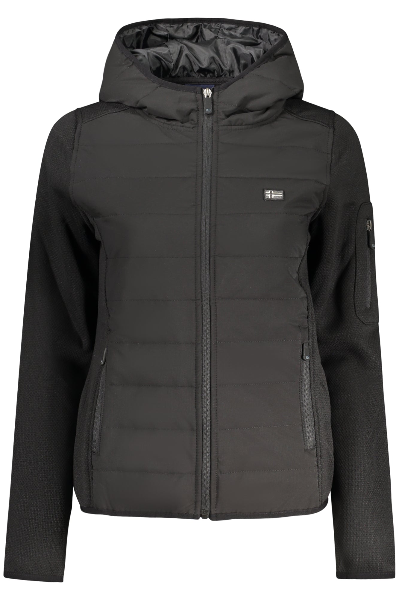 849801_NEBLACK – Damen Langarm-Fleecejacke mit Kapuze und Kontrastdetails - Schwarz – Größe: S, M, L, XL, 2XL – Farbe: Nero