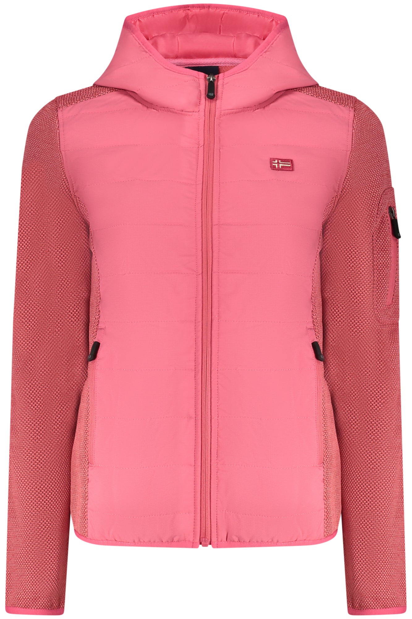 849801_RSTULIP – Damen Fleecejacke mit Kapuze und Taschen - Pink, Kontrastdetails – Größe: S, M, L, XL, 2XL – Farbe: Rosa