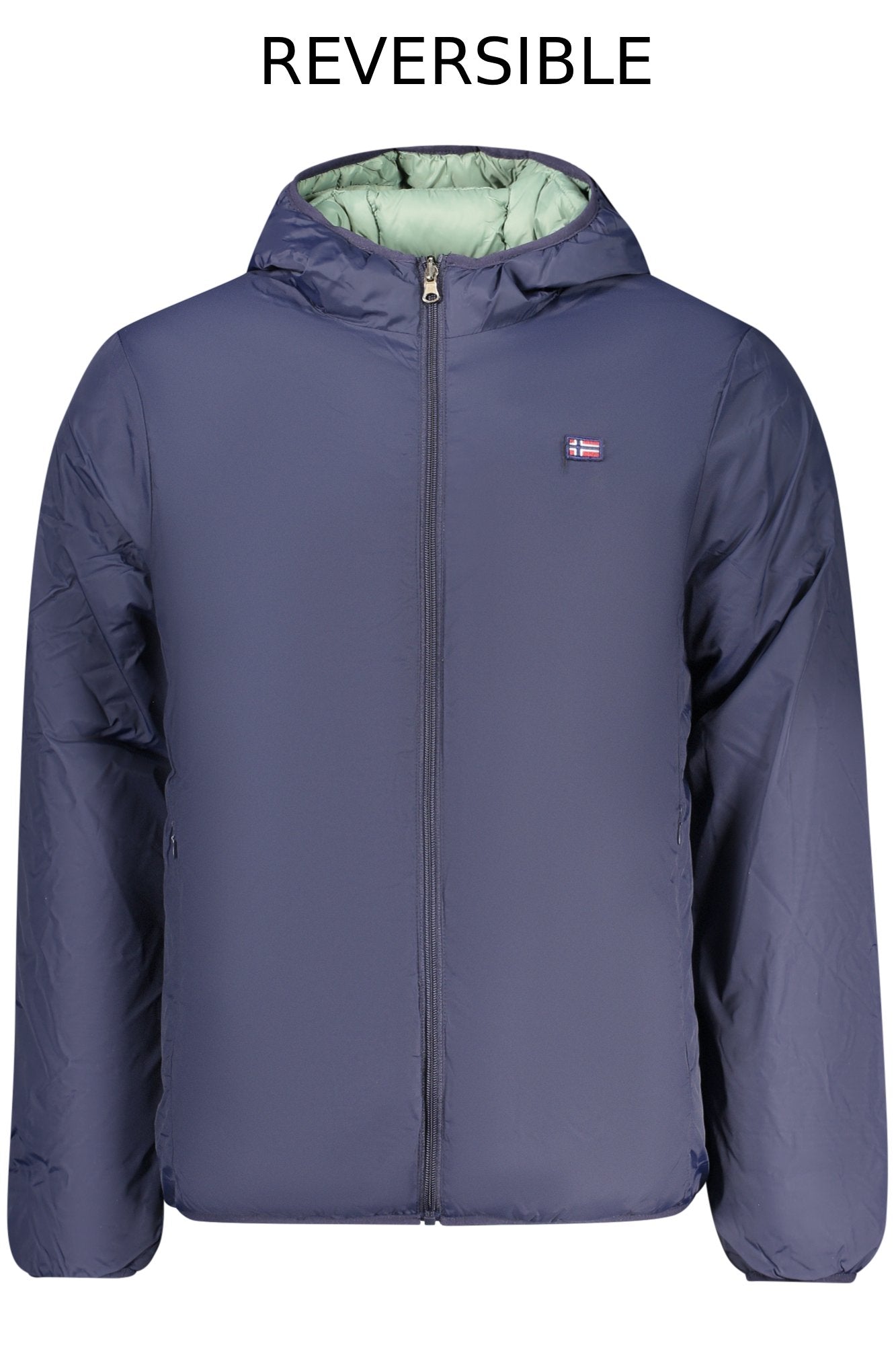 859155_BLNAVY – Wendbare blaue Herrenjacke mit Kapuze und Applikation – Größe: S, M, L, XL, 2XL, 3XL – Farbe: Blu