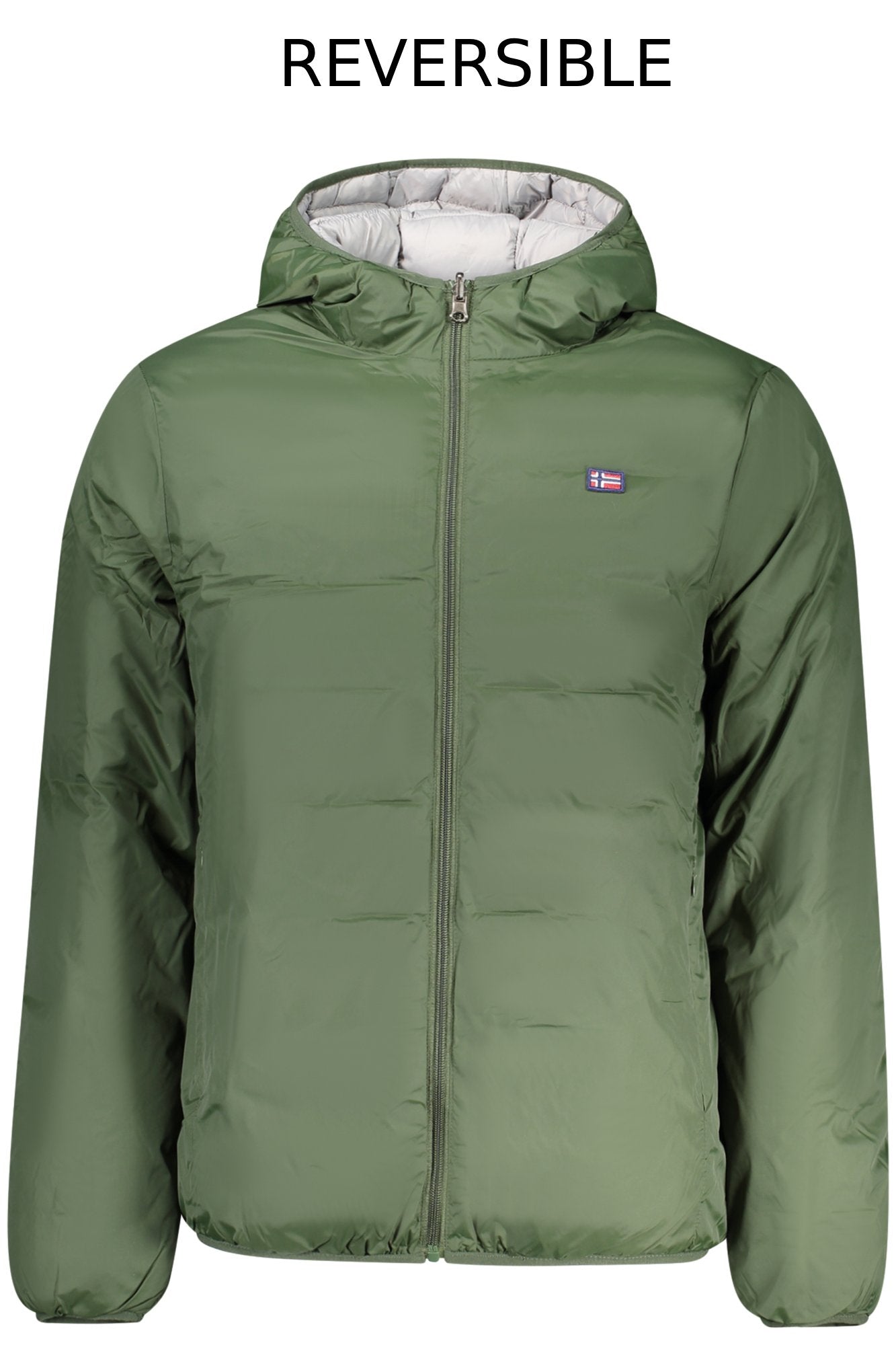 859155_VEARMY – Wendbare Herrenjacke mit Kapuze – Grün, 2 Taschen & Applikation – Größe: S, M, L, XL, 2XL, 3XL – Farbe: Verde
