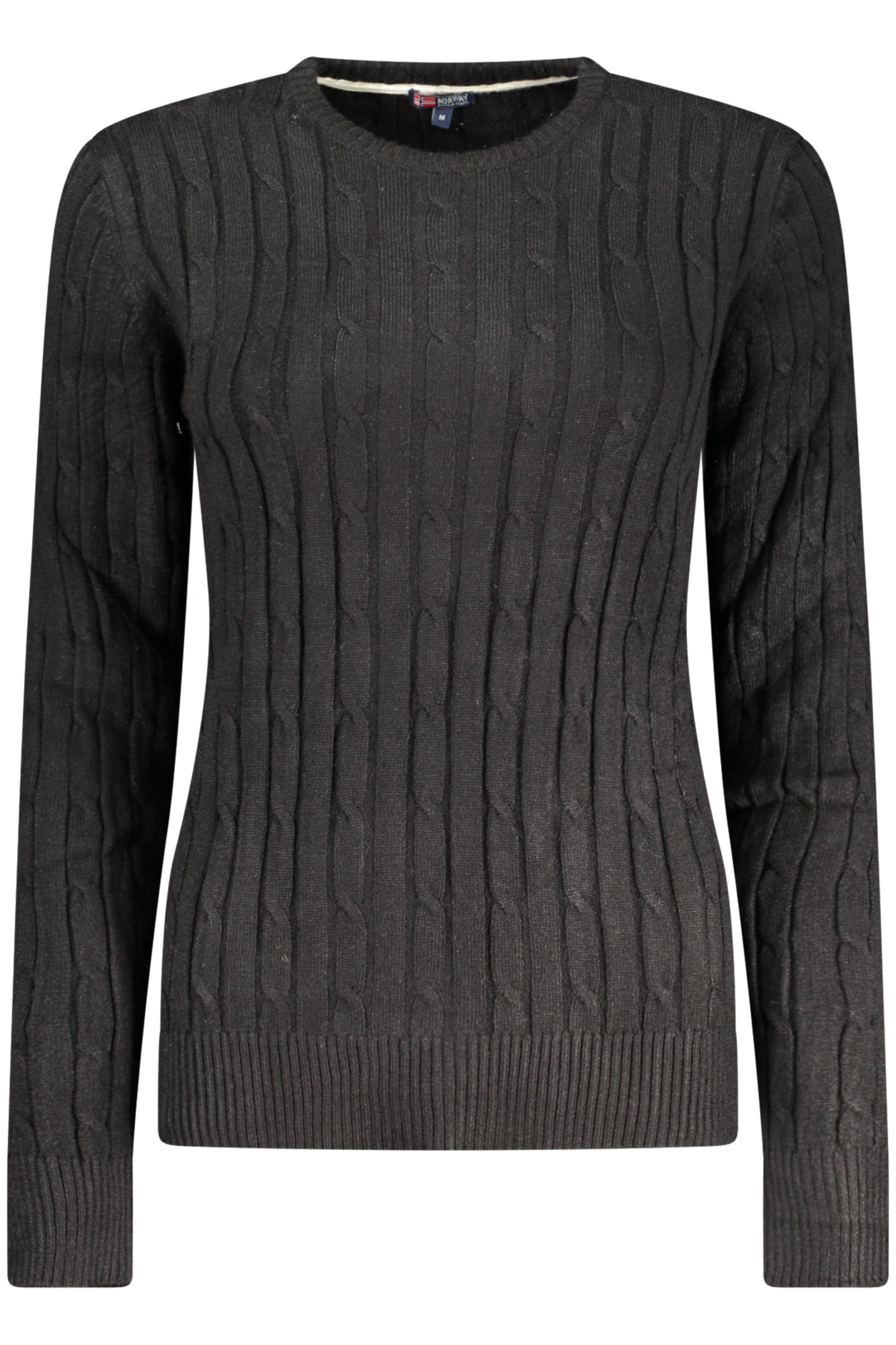 853405_NEBLACK – Eleganter schwarzer Damenpullover mit Zopfmuster und Logo – Größe: S, M, L, XL, 2XL – Farbe: Nero