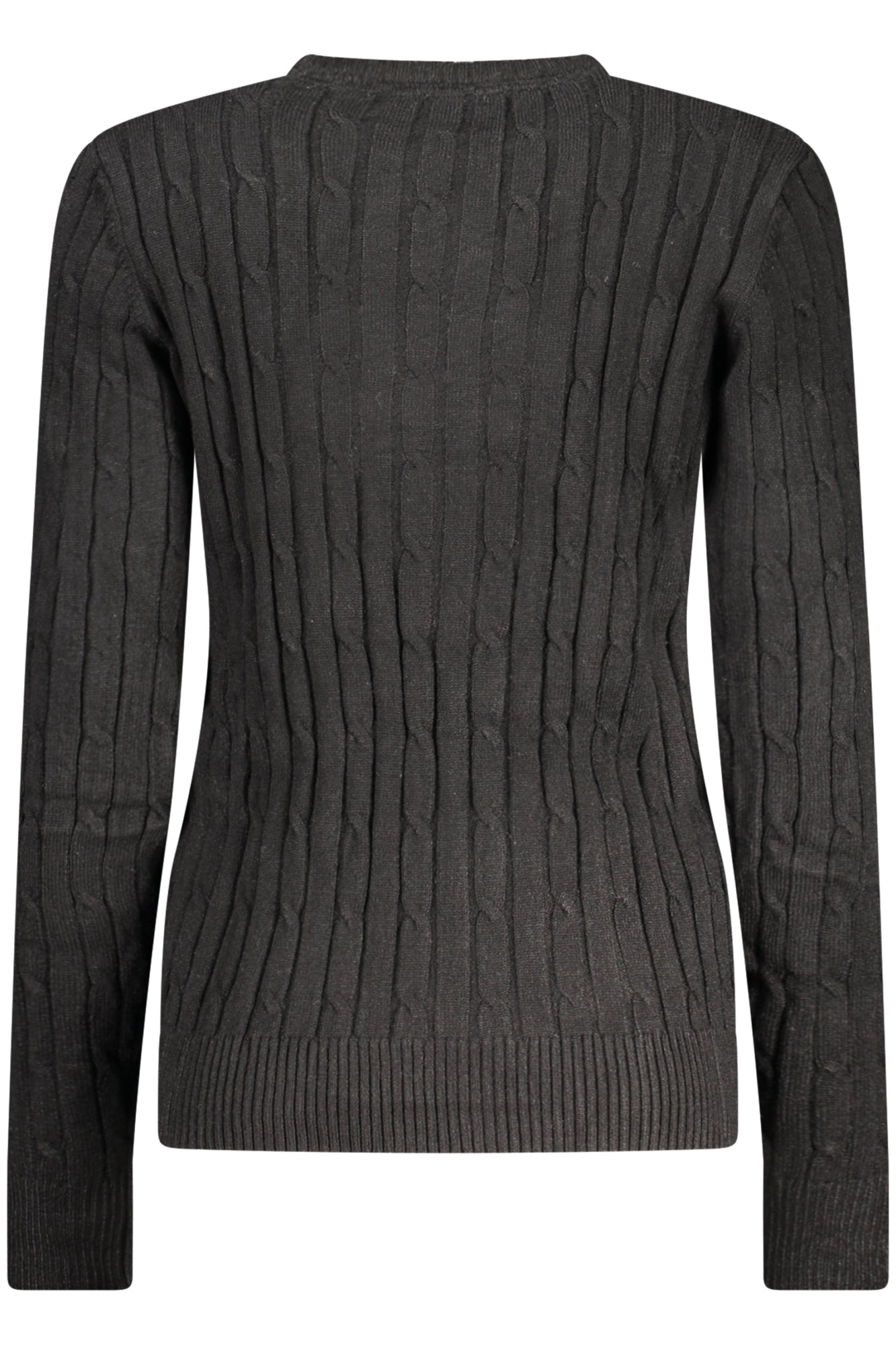 853405_NEBLACK – Eleganter schwarzer Damenpullover mit Zopfmuster und Logo – Größe: S, M, L, XL, 2XL – Farbe: Nero