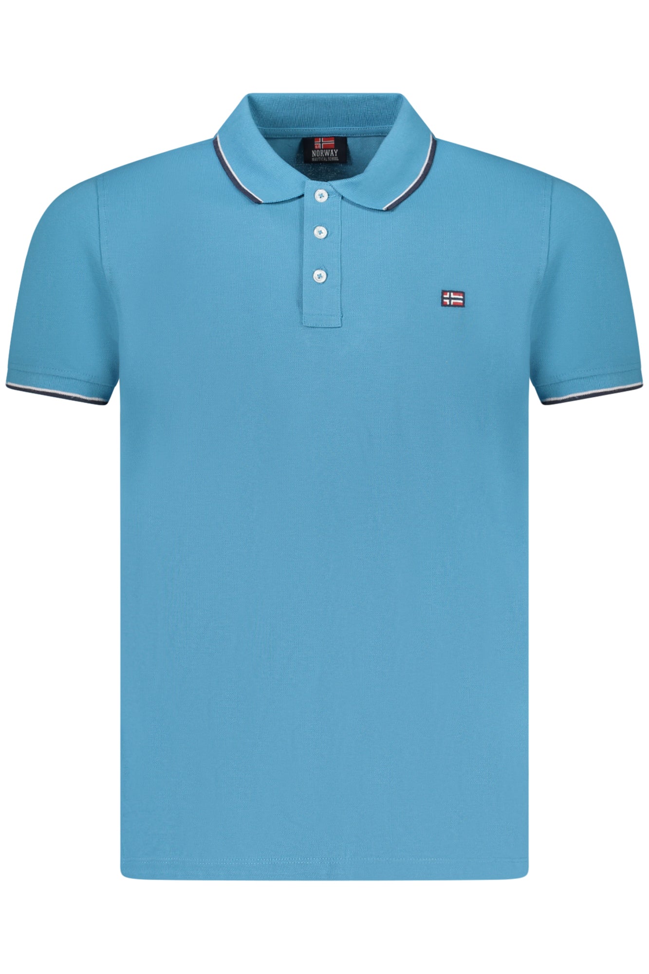 838862_AZMAUI – Blaues Kurzarm-Polohemd für Herren mit Kontrastdetails und Applikation – Größe: S, M, L, XL, 2XL, 3XL – Farbe: Azzurro