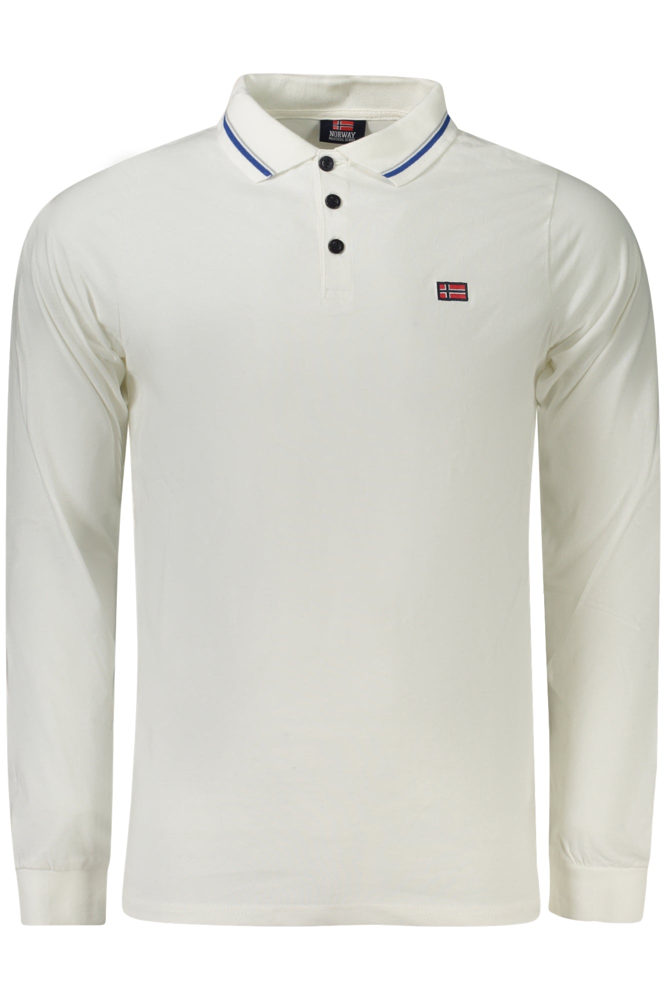 848871_BIOFFWHI – Weißes Langarm-Poloshirt für Herren mit Kontrastdetails & Stickerei – Größe: M, L, XL, 2XL, 3XL – Farbe: Bianco