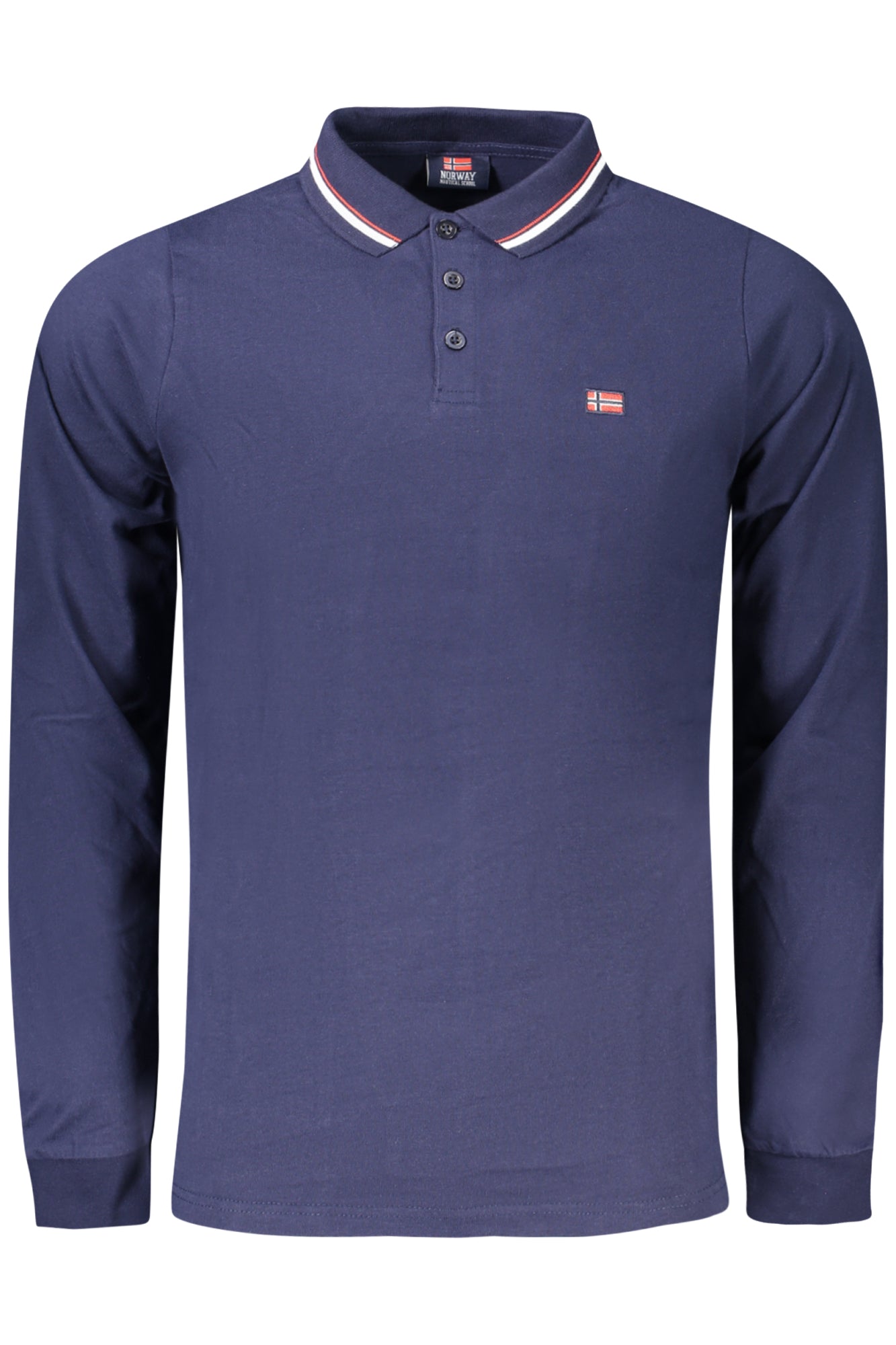 848871_BLNAVY – Elegantes Herren Langarm-Poloshirt Blau mit Kontrast und Stickerei – Größe: M, L, XL, 2XL, 3XL – Farbe: Blu