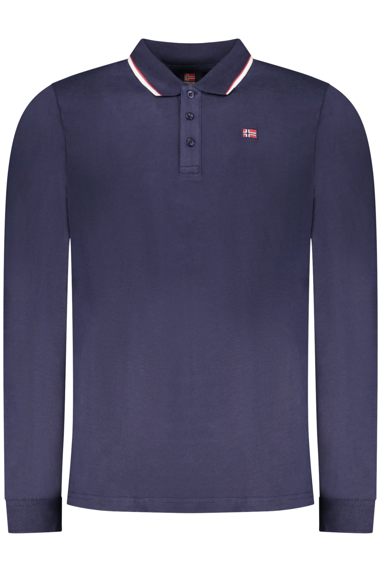 XXX848871_BLNAVY – Elegantes Herren Langarm-Poloshirt Blau mit Stickerei & Details – Größe: S, M, L, XL, 2XL, 3XL – Farbe: Blu