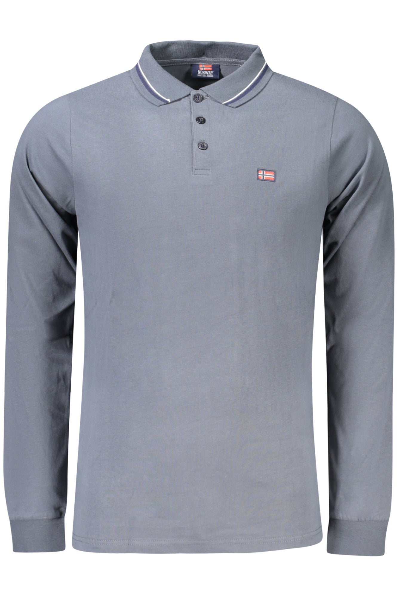 848871_GRREVENT – Langarm-Polo für Herren - Grau mit Kontrastdetails und Stickerei – Größe: M, L, XL, 2XL, 3XL – Farbe: Grigio