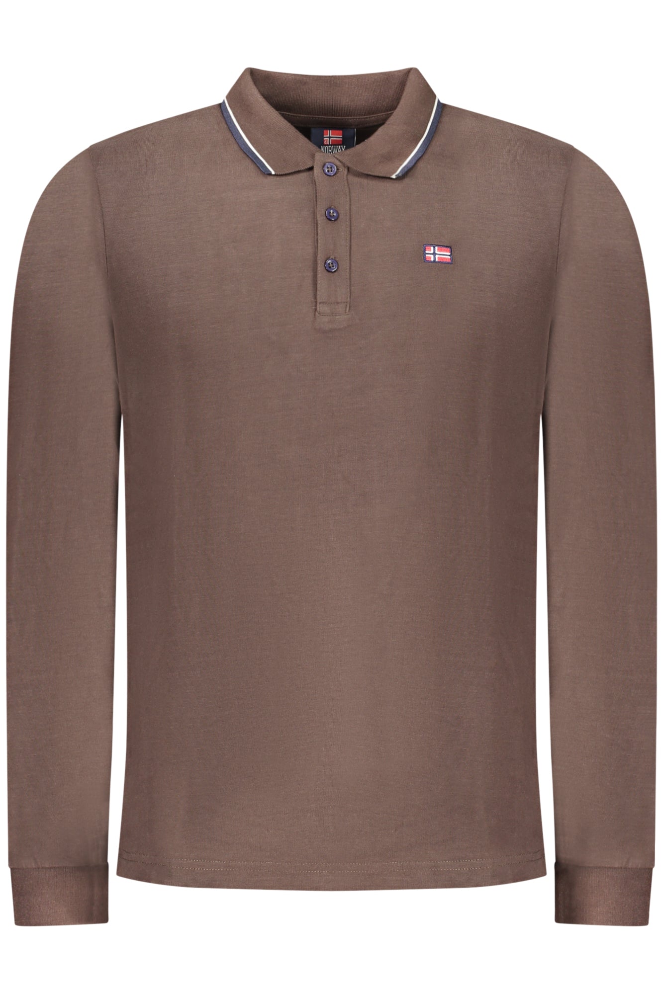 848871_MABROWN – Elegantes braunes Langarm-Poloshirt für Herren mit Details und Stickerei – Größe: S, M, L, XL, 2XL, 3XL – Farbe: Marrone