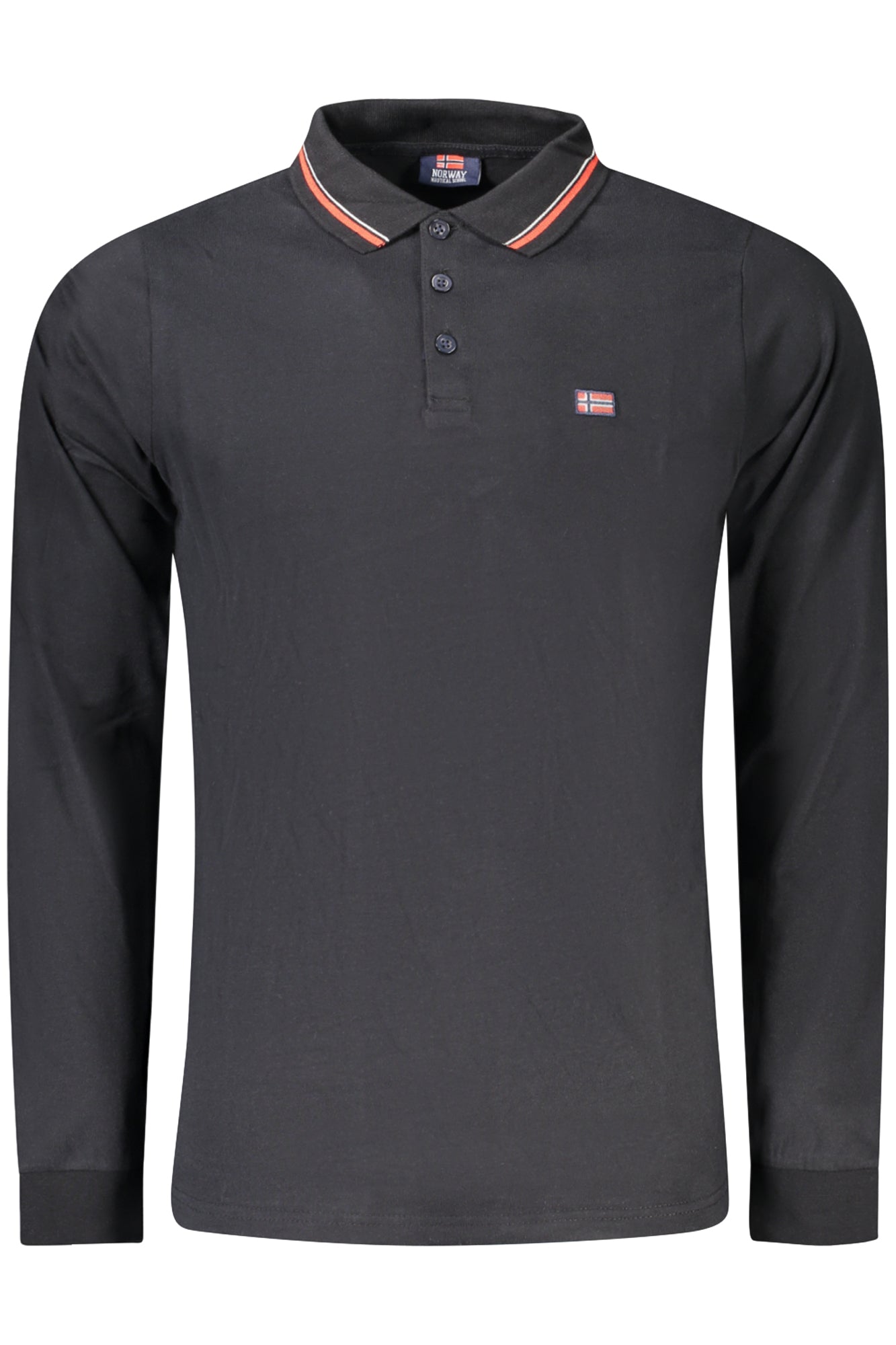 848871_NEBLACK – Elegantes Herren Langarmshirt Polo mit Kontrast & Stickerei in Schwarz – Größe: M, L, XL, 2XL, 3XL – Farbe: Nero