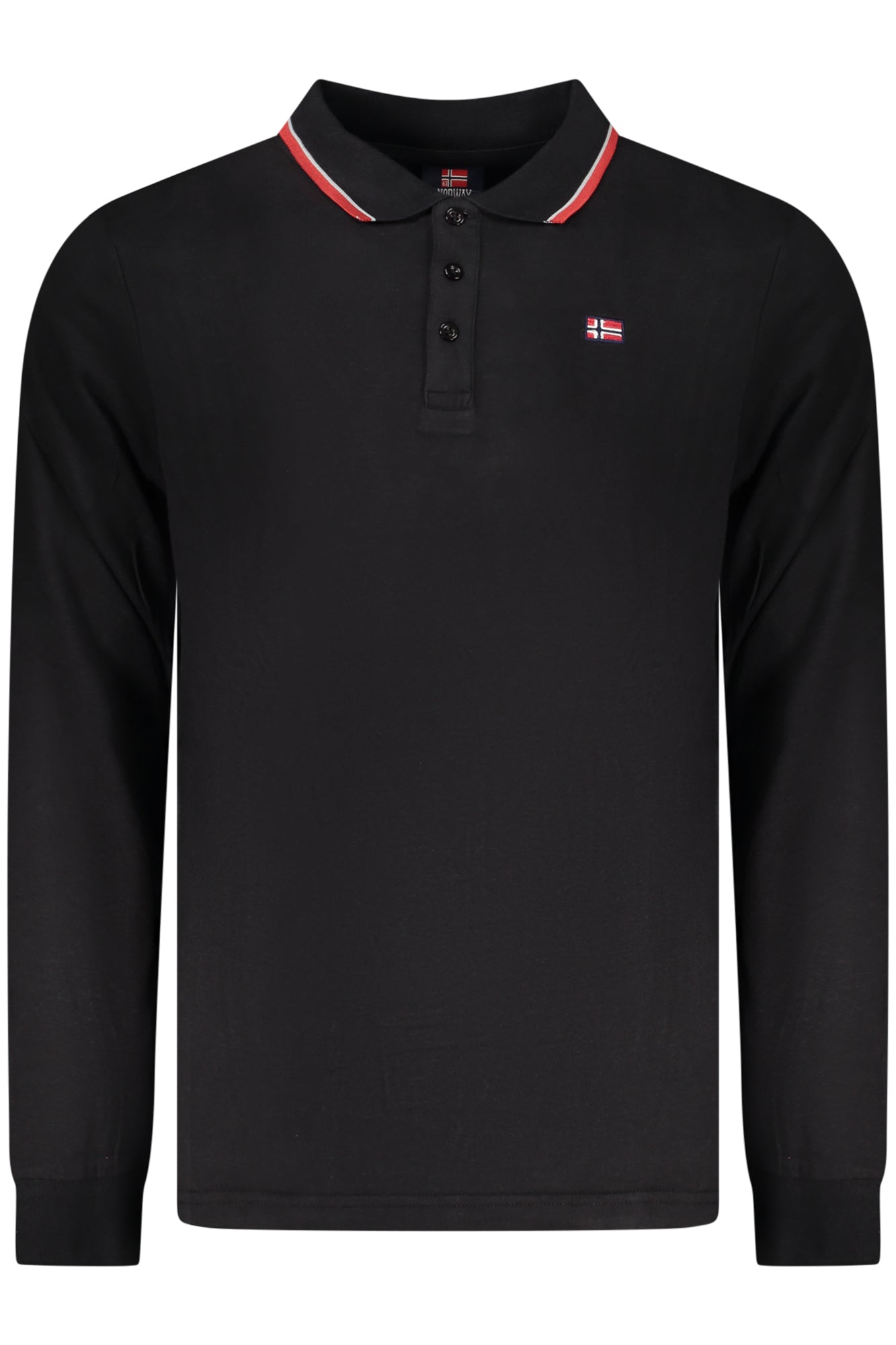 XXX848871_NEBLACK – Herren Langarm-Poloshirt Schwarz mit Kontrastdetails & Stickerei – Größe: S, M, L, XL, 2XL, 3XL – Farbe: Nero