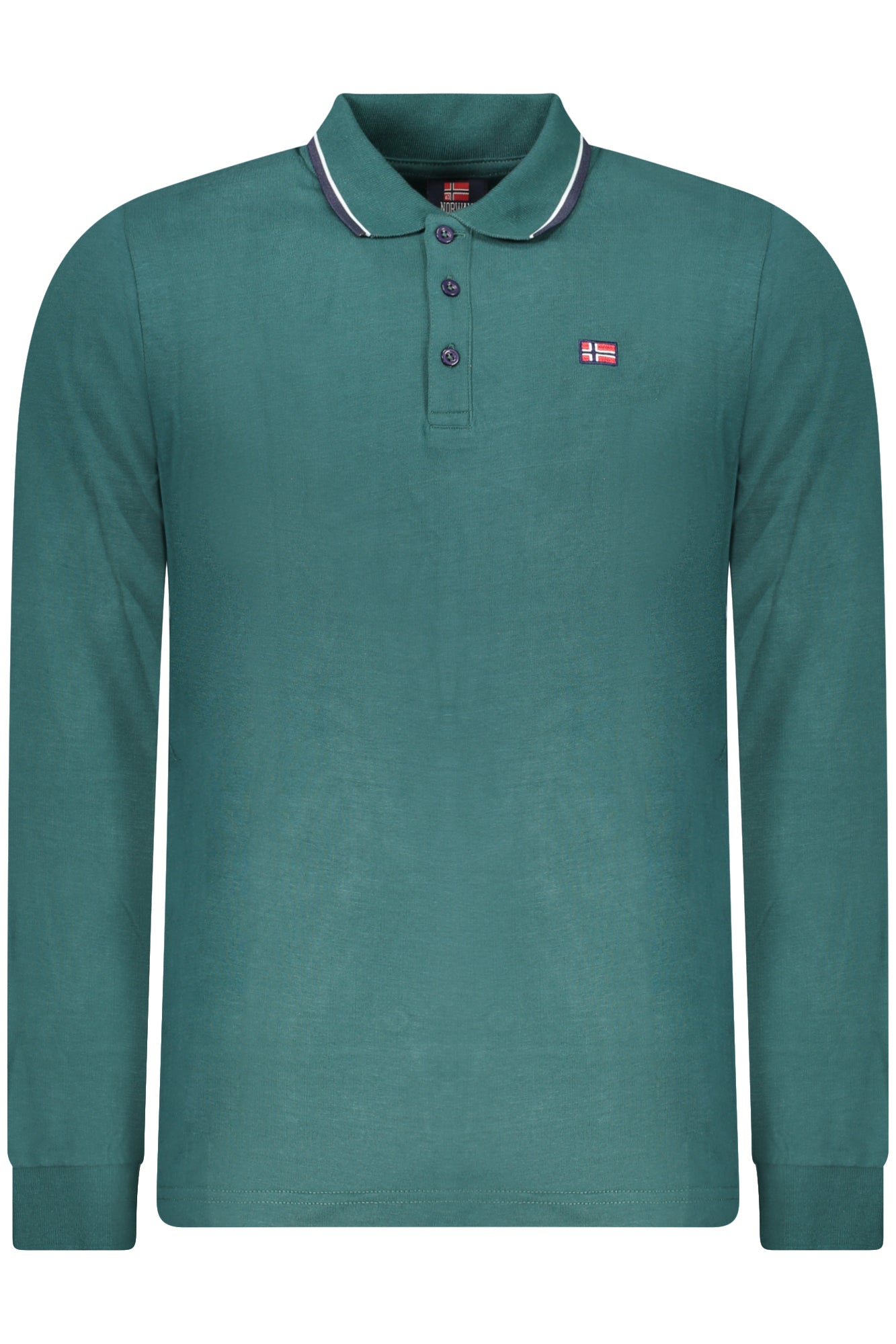 848871_VEALPINE – Grünes Langarm-Poloshirt Herren mit Kontrast & Stickerei - 1963 Stil – Größe: S, M, L, XL, 2XL, 3XL – Farbe: Verde