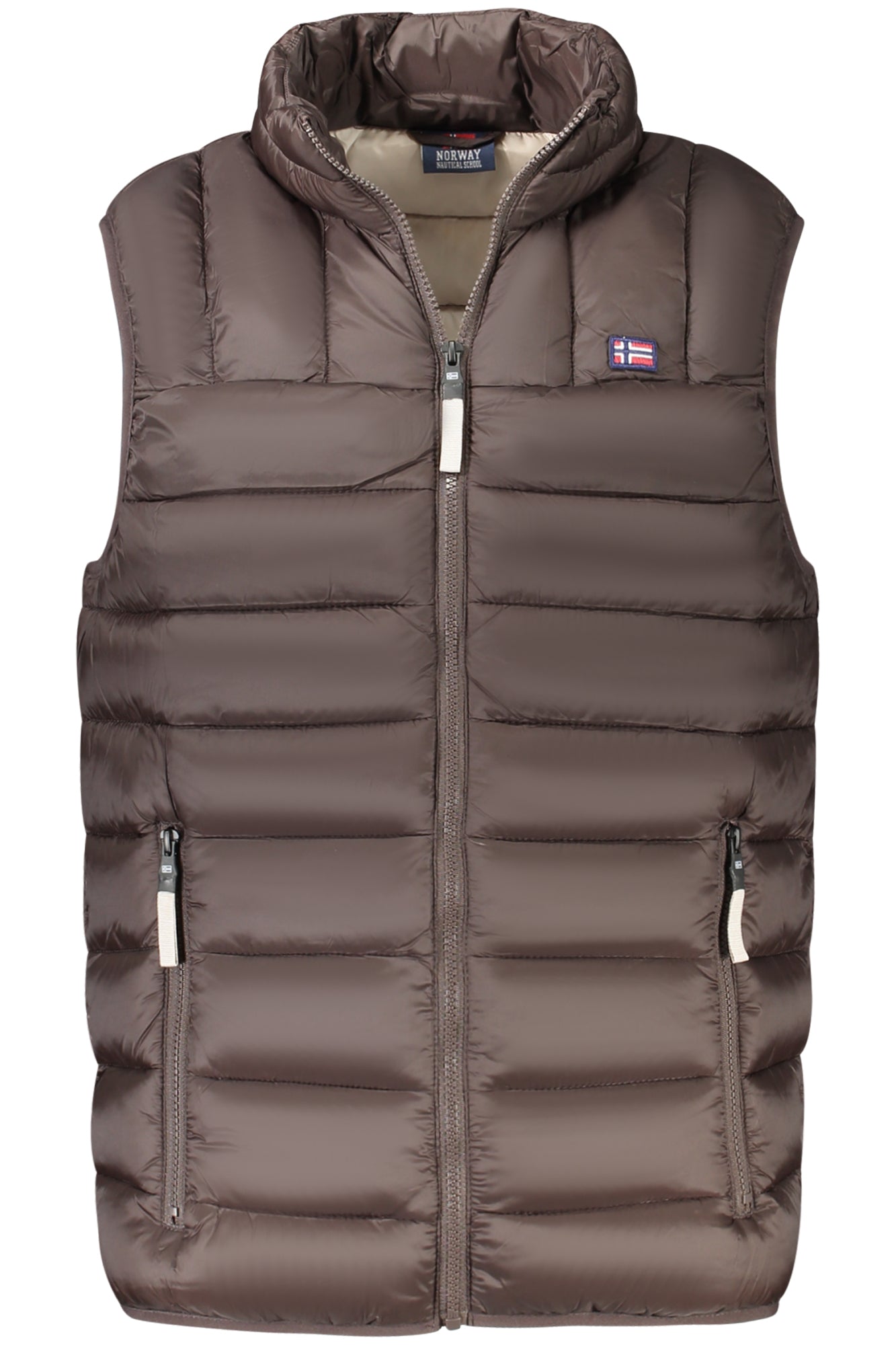 849148_MABROWN – Ärmellose Herrenweste in Braun mit gelben Akzenten und Taschen – Größe: S, M, L, XL, 2XL, 3XL – Farbe: Marrone