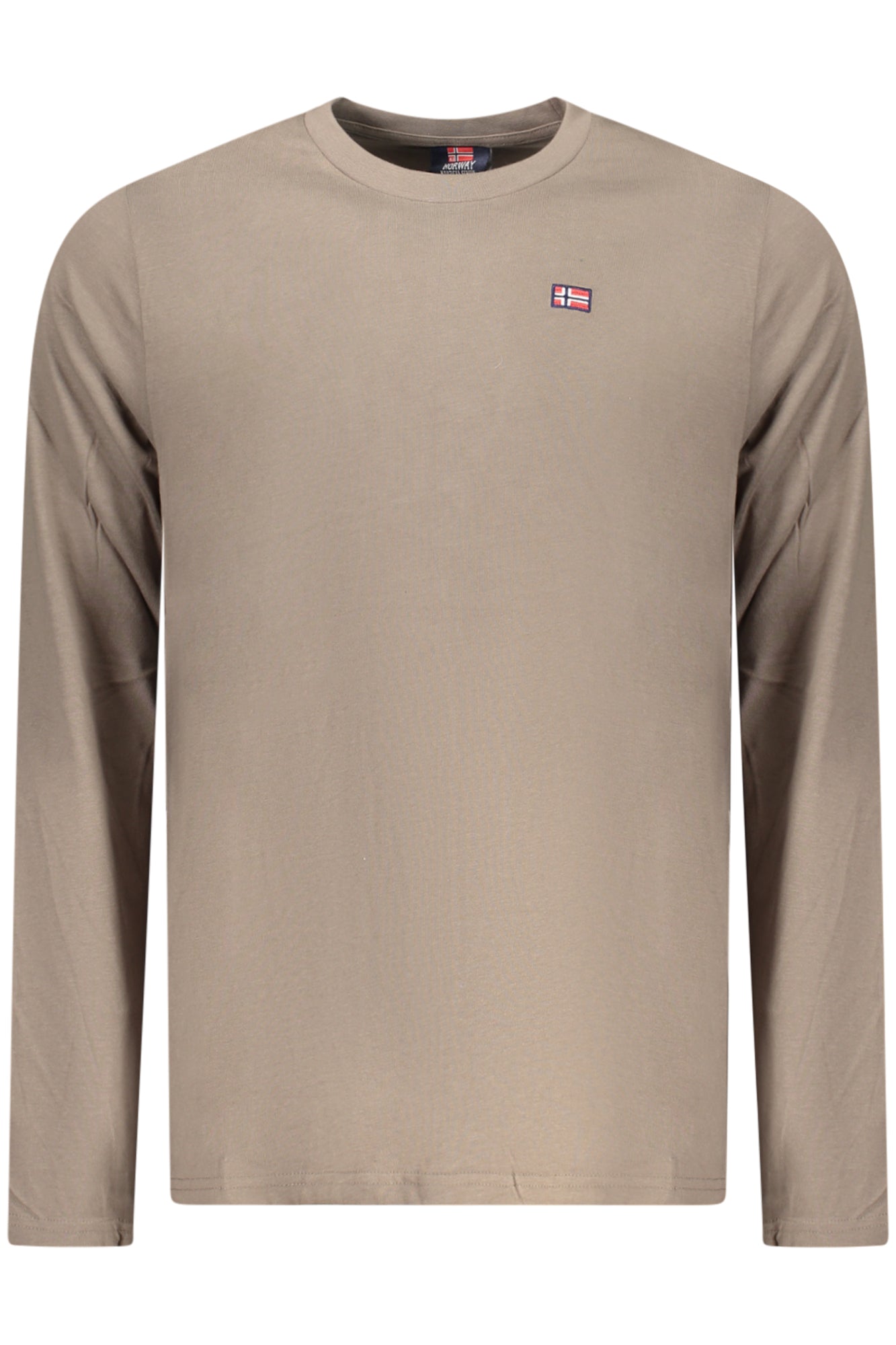 856072_MAFALCON – Herren Langarmshirt Braun mit Rundhals & Applikation Norwegen-Logo – Größe: S, M, L, XL, 2XL, 3XL – Farbe: Marrone