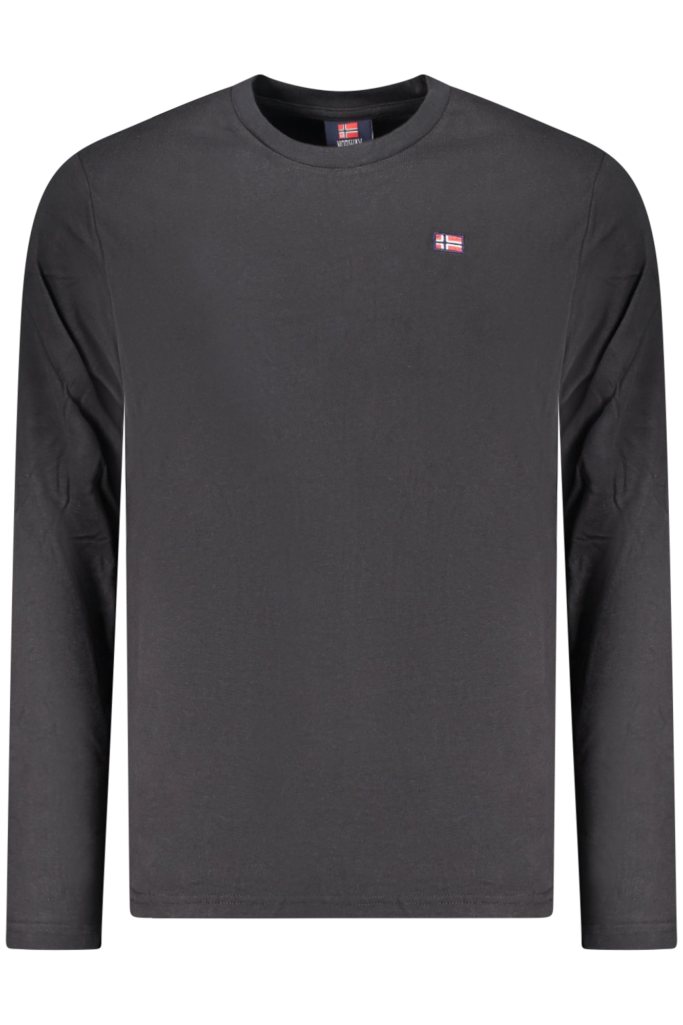 856072_NEBLACK – Stylisches schwarzes Herren-Langarmshirt mit Applikation, Rundhals – Größe: S, M, L, XL, 2XL, 3XL – Farbe: Nero