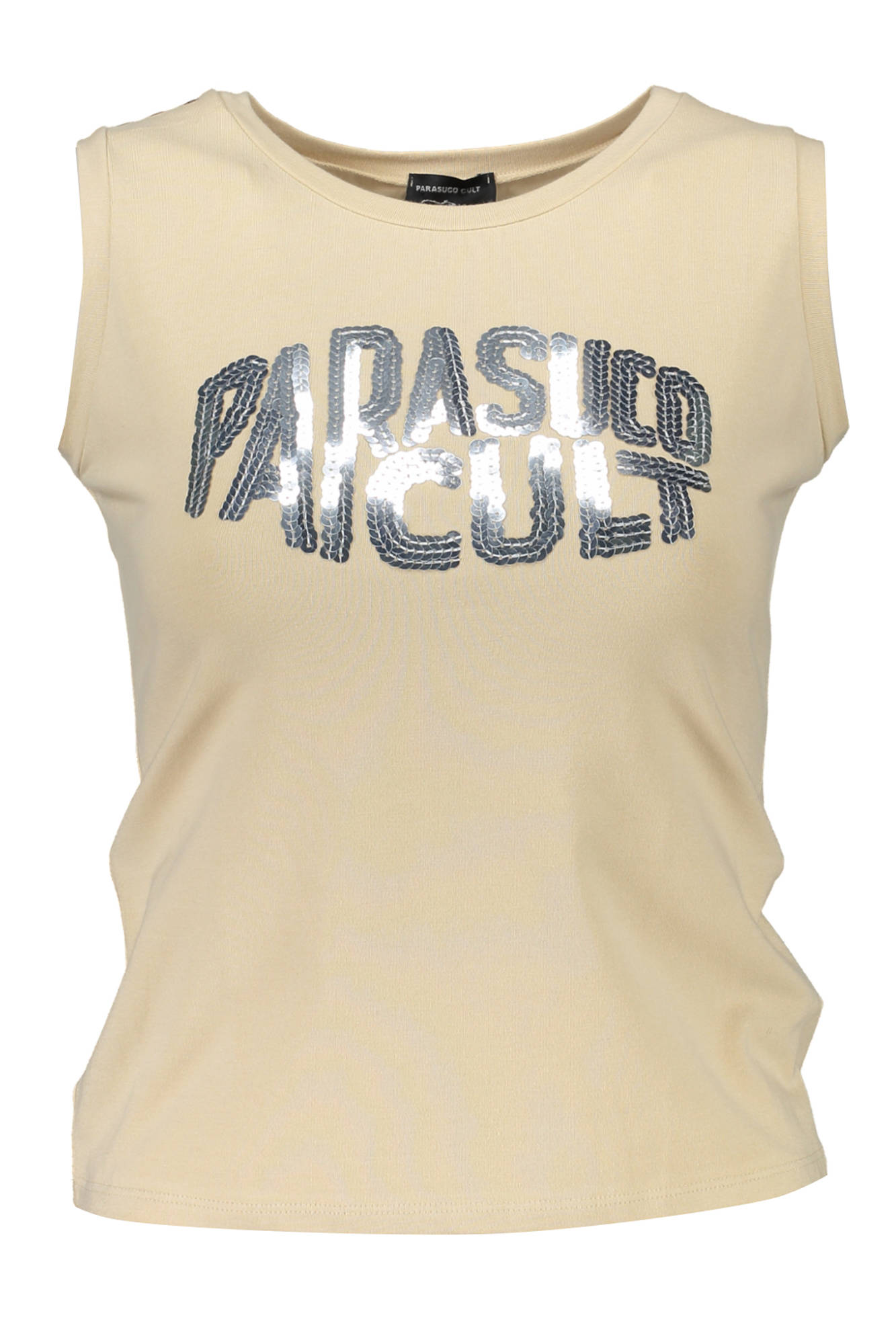 Y23B_BEIGE_0034 – Stylisches Damen-Tanktop Beige mit Pailletten und Rundhalsausschnitt – Größe: 0 – Farbe: Beige