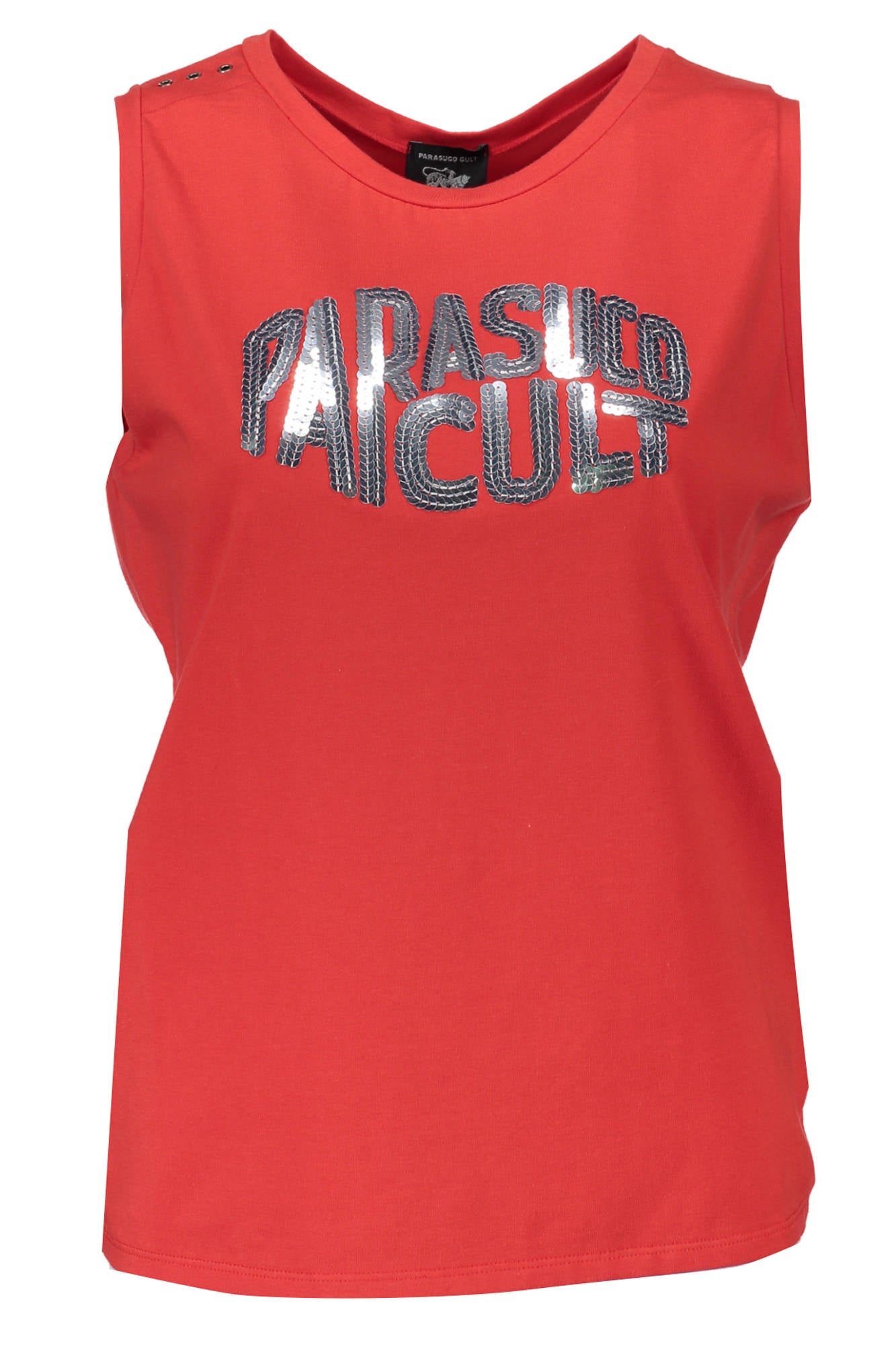 Y23B_ROSSO_0409 – Damen-Tanktop Rot: Ärmelloses Design mit Pailletten und Logo. – Größe: 0 – Farbe: Rosso