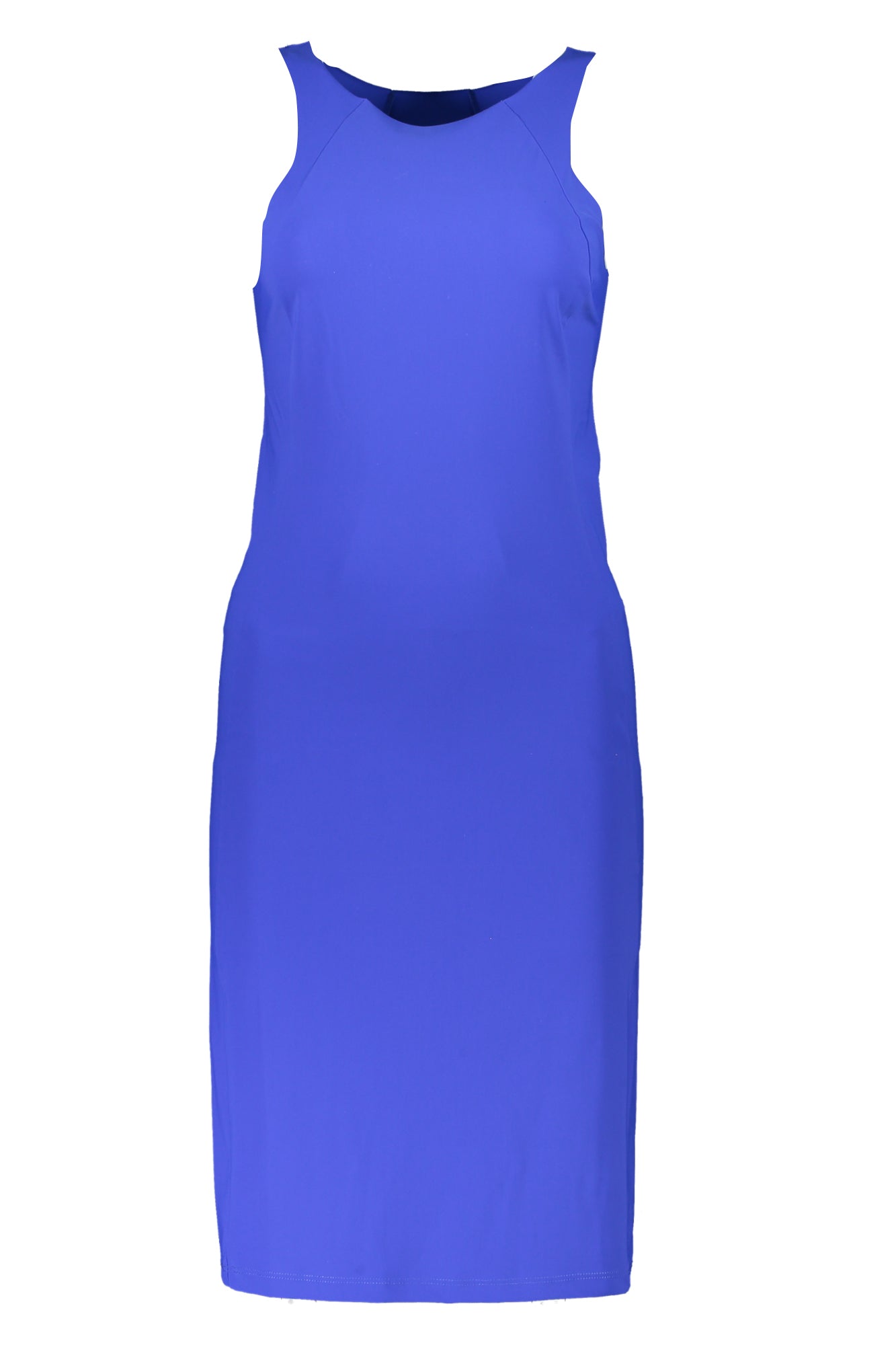 CA1431JZ26_BLCA01 – Langes Damenkleid Blau mit Rundhals und Amerikanischen Trägern – Größe: XS, S, M, L – Farbe: Blu